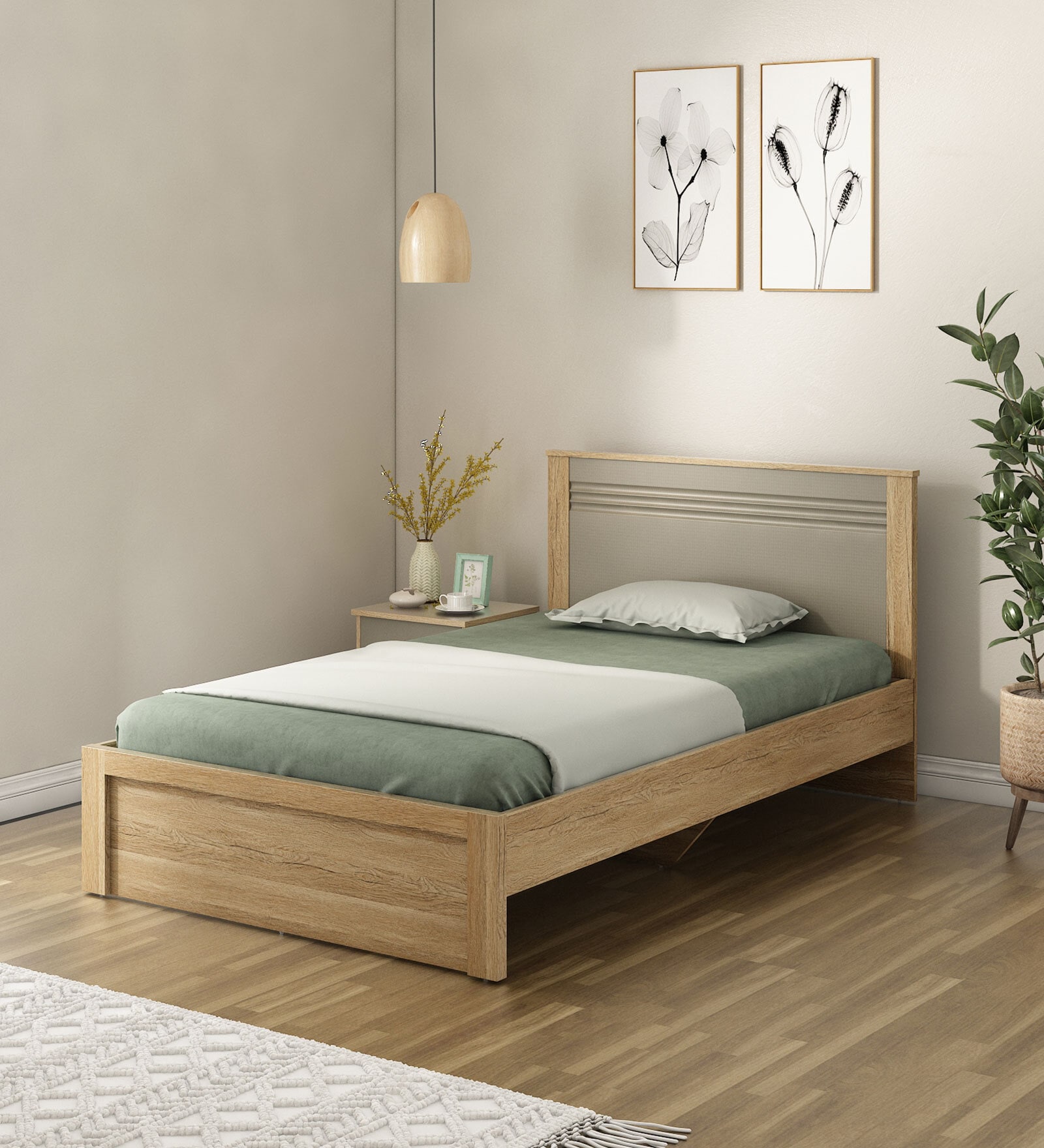 Nester Single Bed Without Storage In Sebastian Oak & Melamine Finish
