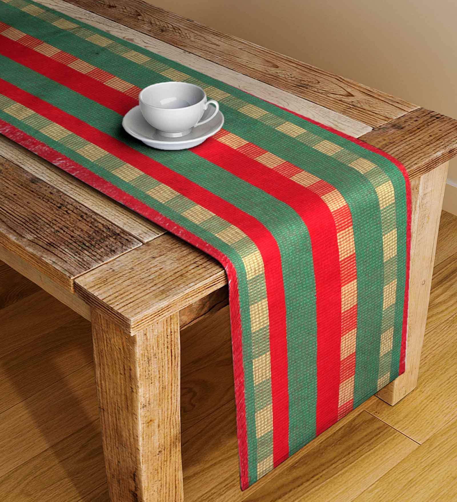 Buy Check Cotton Blend Table Runner Red & Green 72 Inches x 12 Inches by Neudis at 38 OFF by