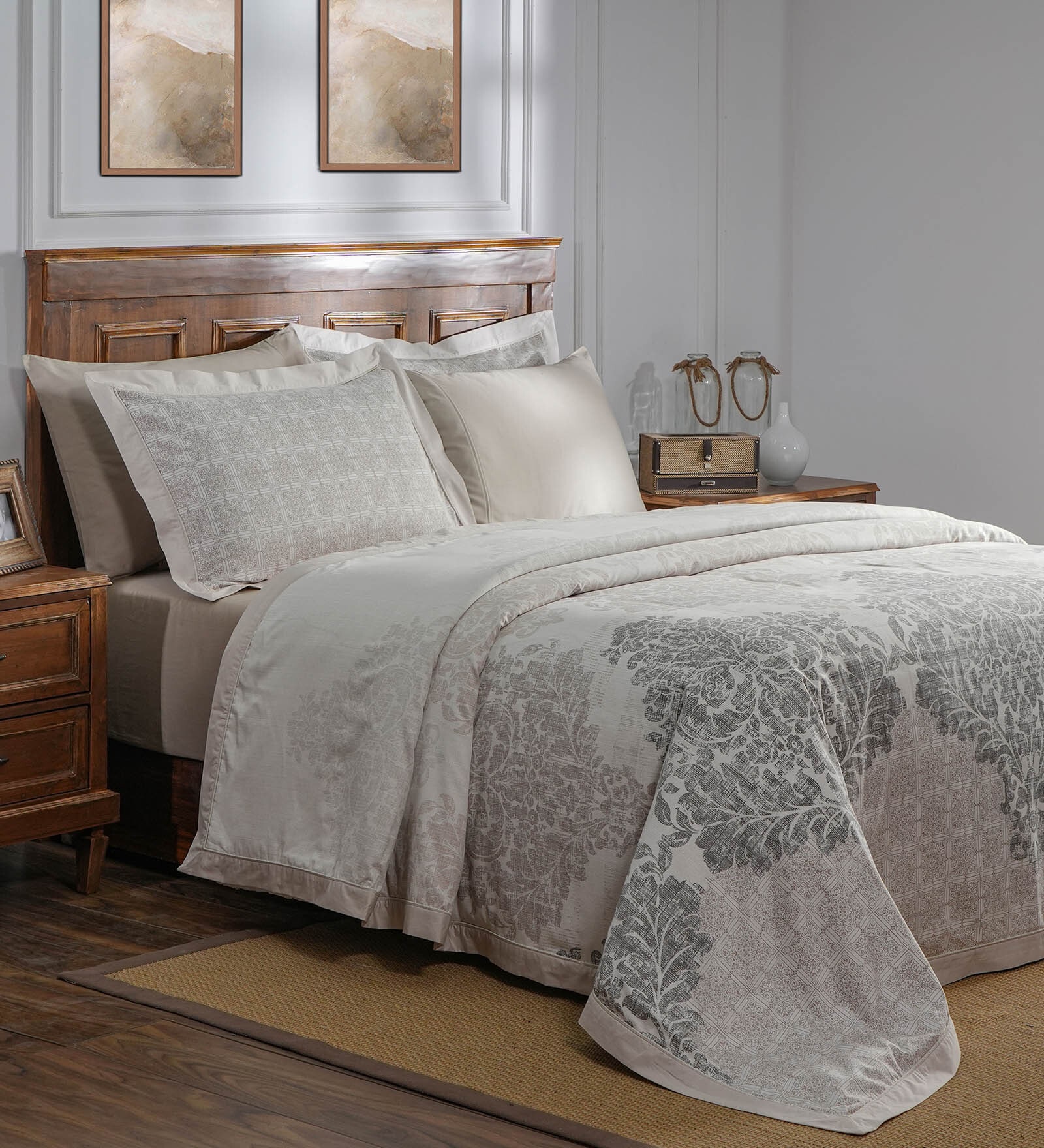 Neutral Abstract 145 TC Cotton Duvet Cover With 2 Pillow Case