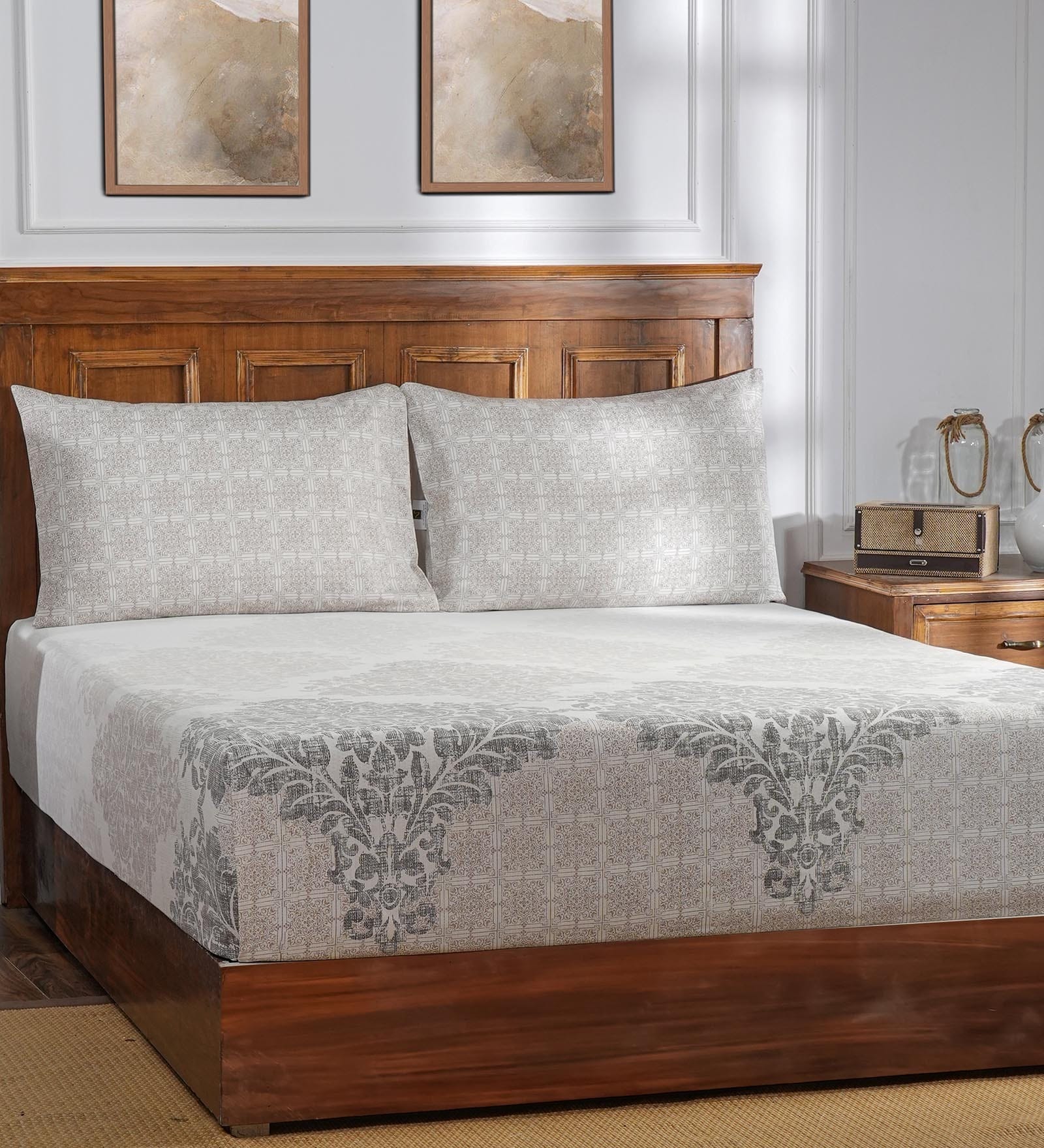 Neutral Abstract 400 TC Cotton Vintage Acanthus Acanthus Serenity Collection