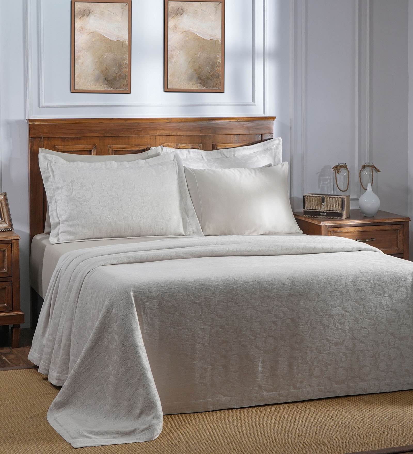 Neutral Abstract TC 430 Viscose Bed Cover
