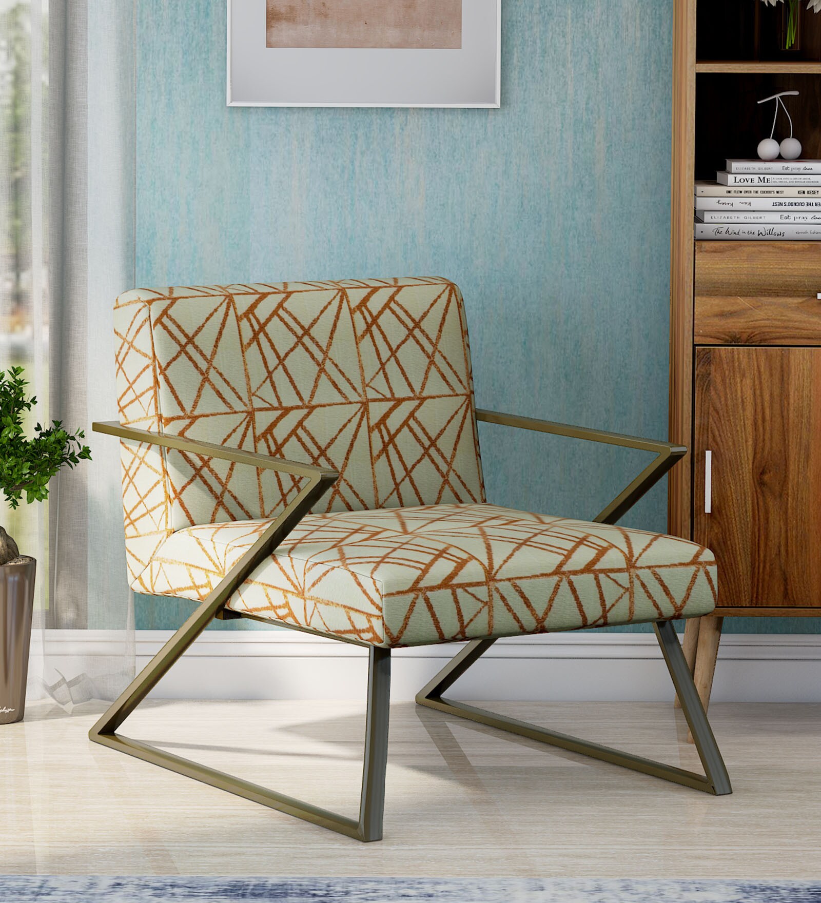 Neva Lounge Chair with Base in Brass Finish