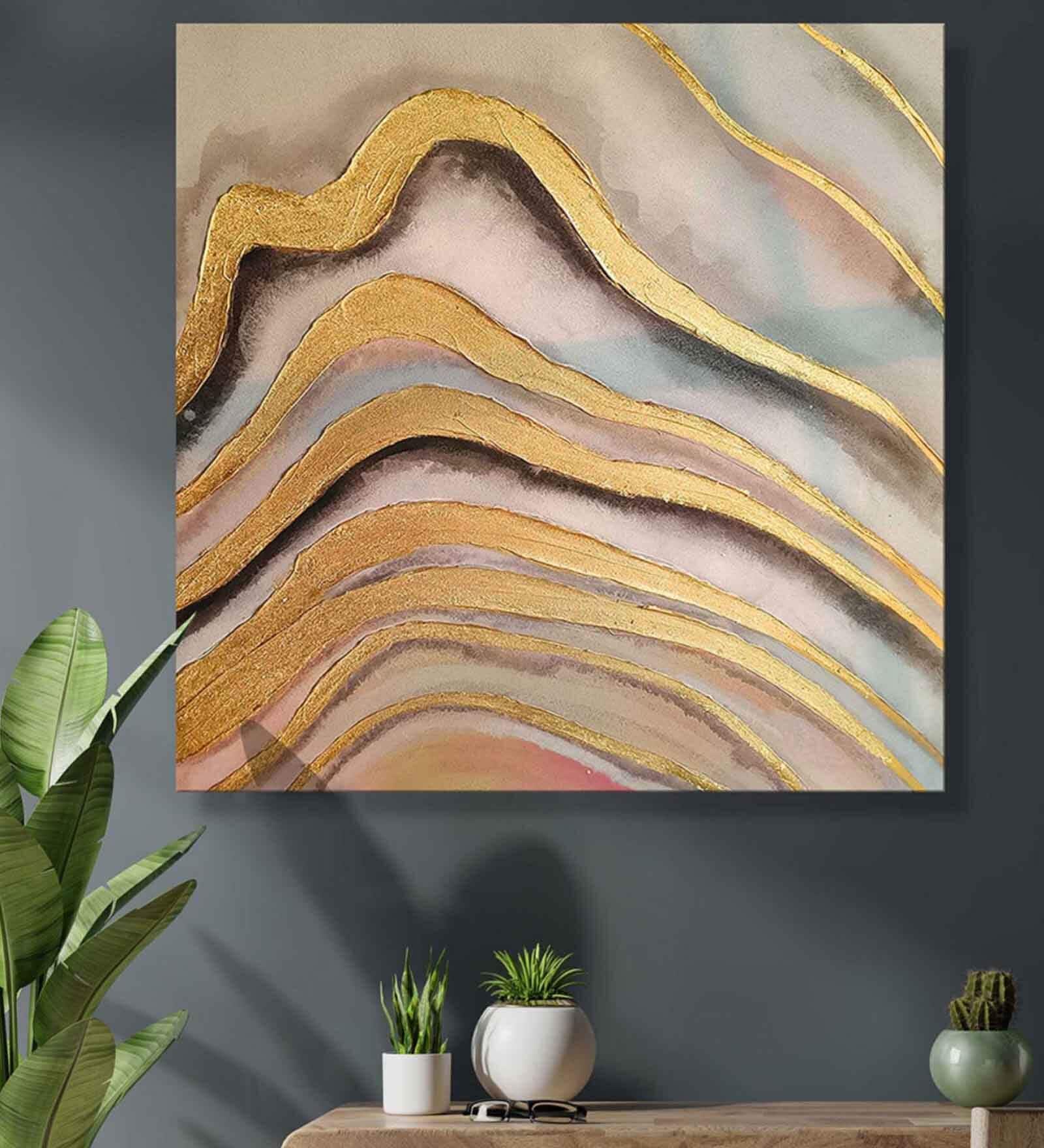 Never-ending Waves Gold Synthetic Wood Framed Oil Painting
