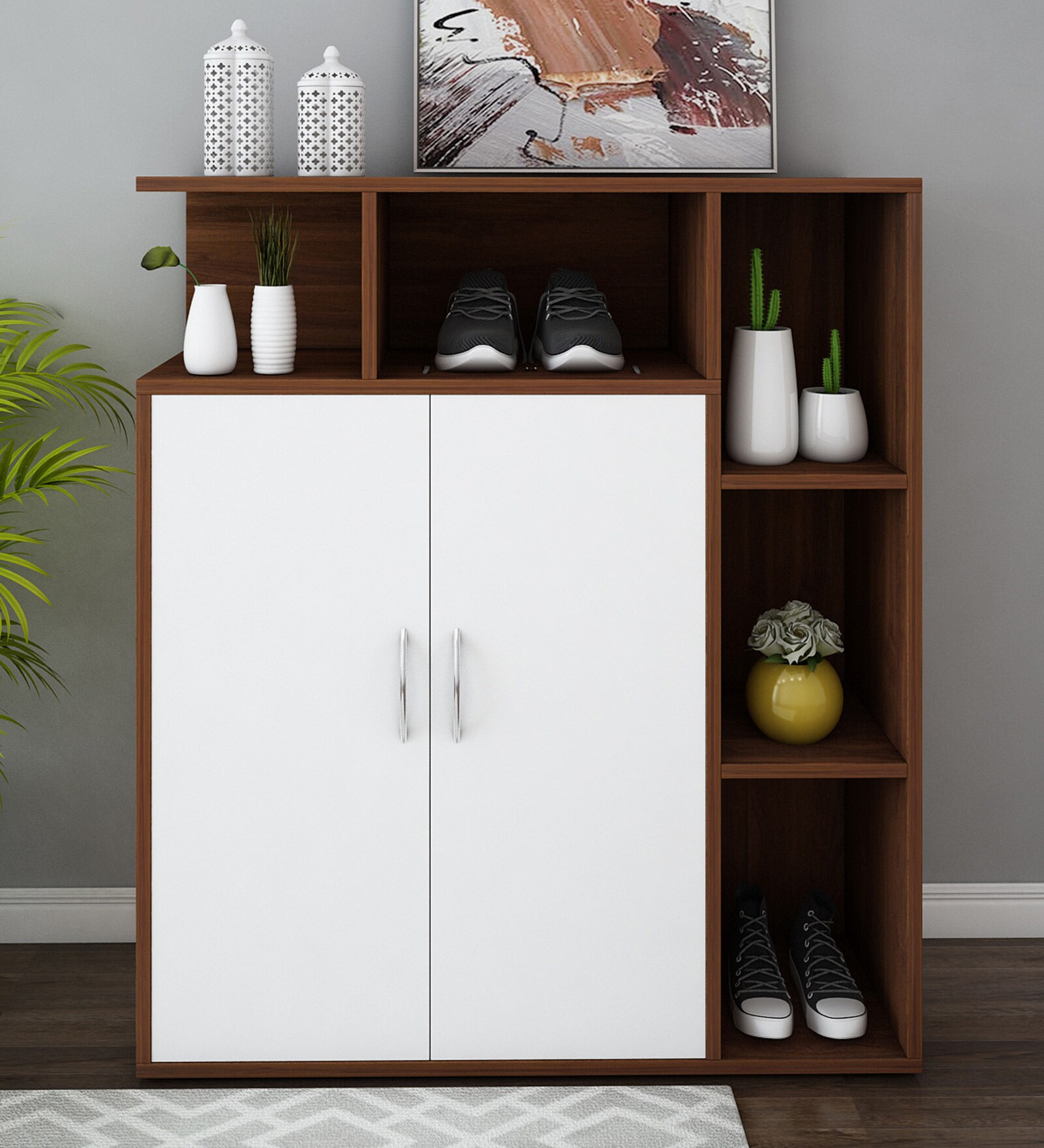 Nevera Shoe Cabinet In Walnut And Frosty White Finish Nevera Shoe Cabinet In Walnut And Frosty White Finish