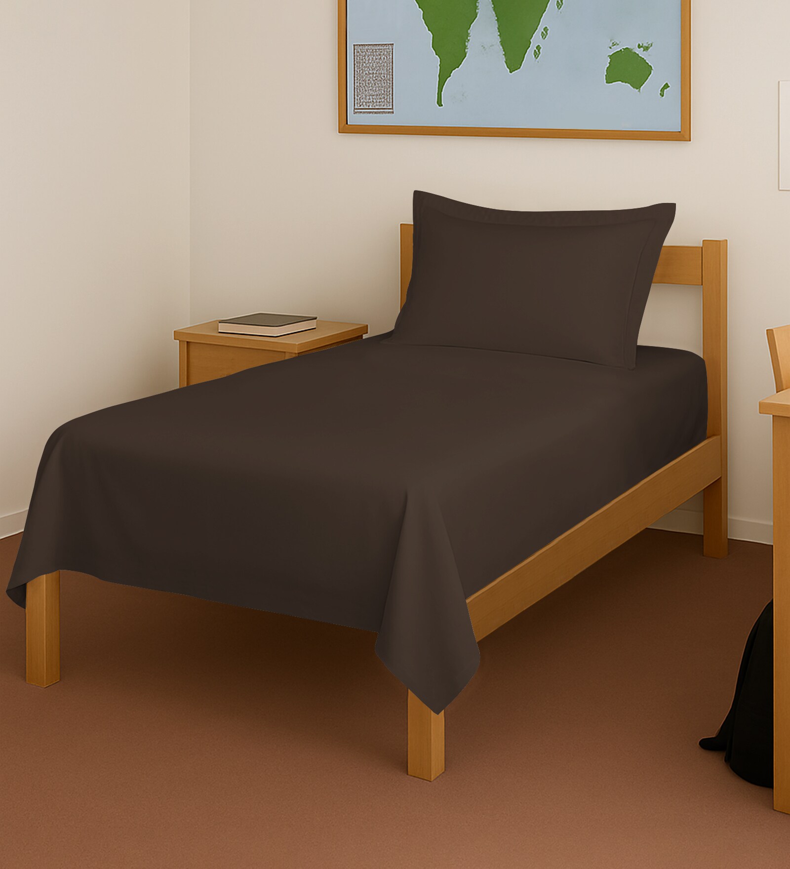 New Dark Brown Solid 400 TC Cotton Single Sized Bedsheet with 1 Pillow Cover