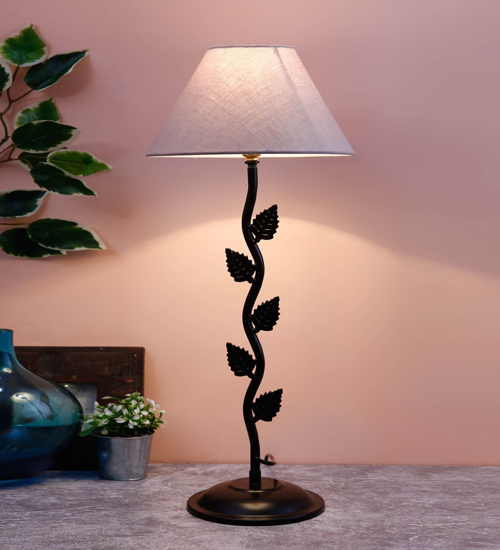 New Era  Grey Cotton Leaf Table Lamp