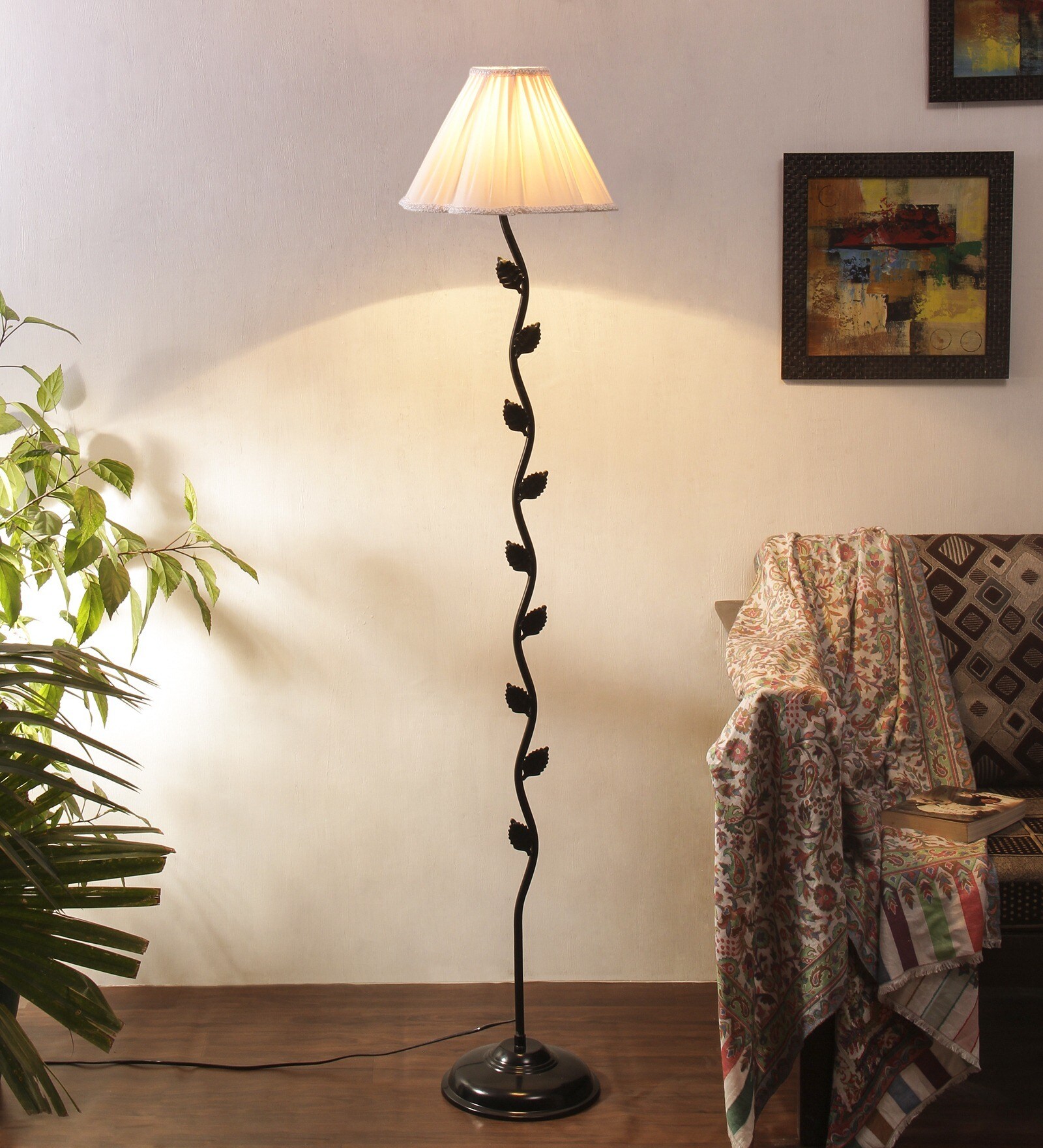 Buy New Era off white Cotton Vintage DesignerWrought Iron Floor Lamp