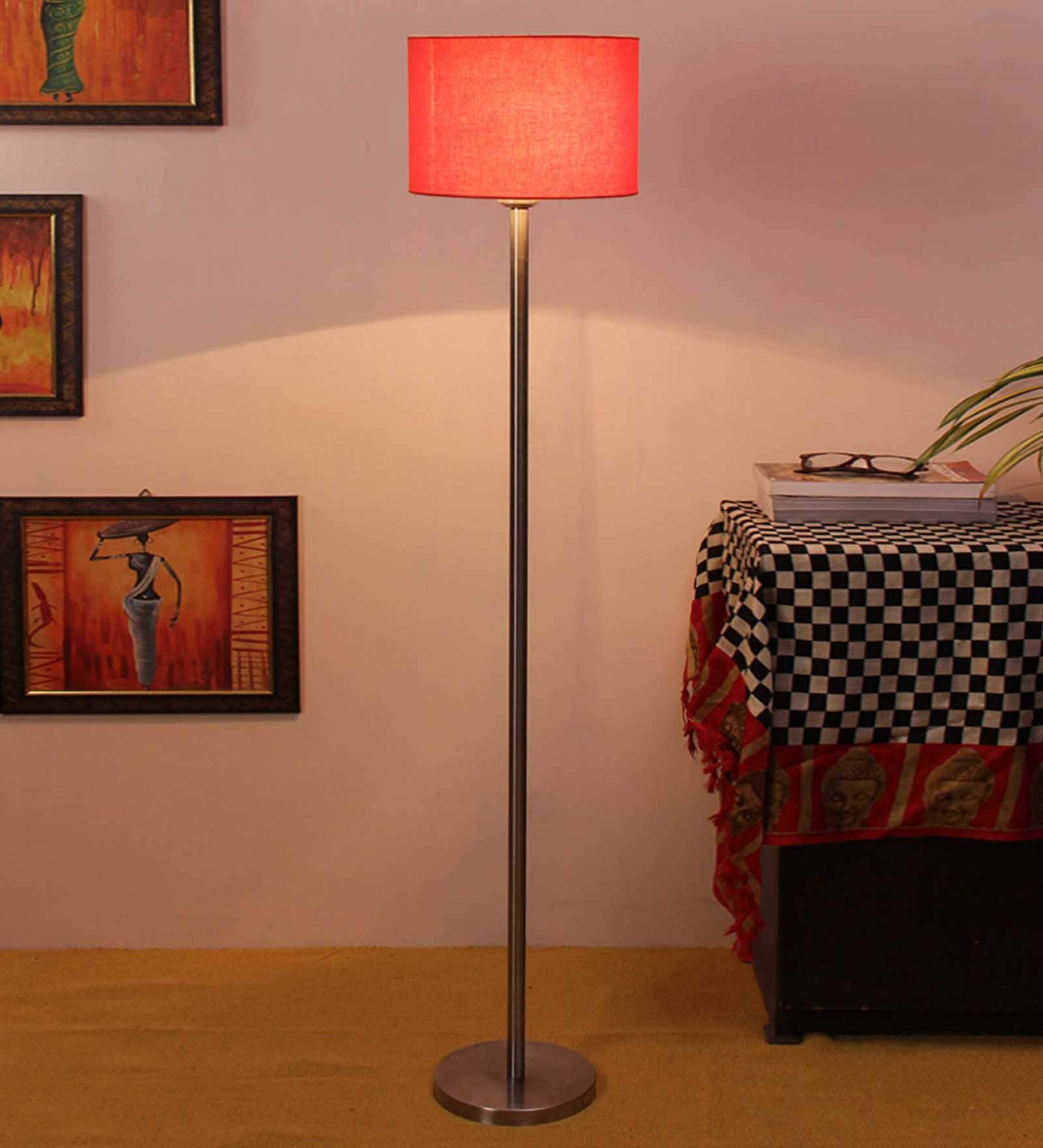 New Era  Orange Cotton Drum Designer Steel Floor Lamp For Home Decor