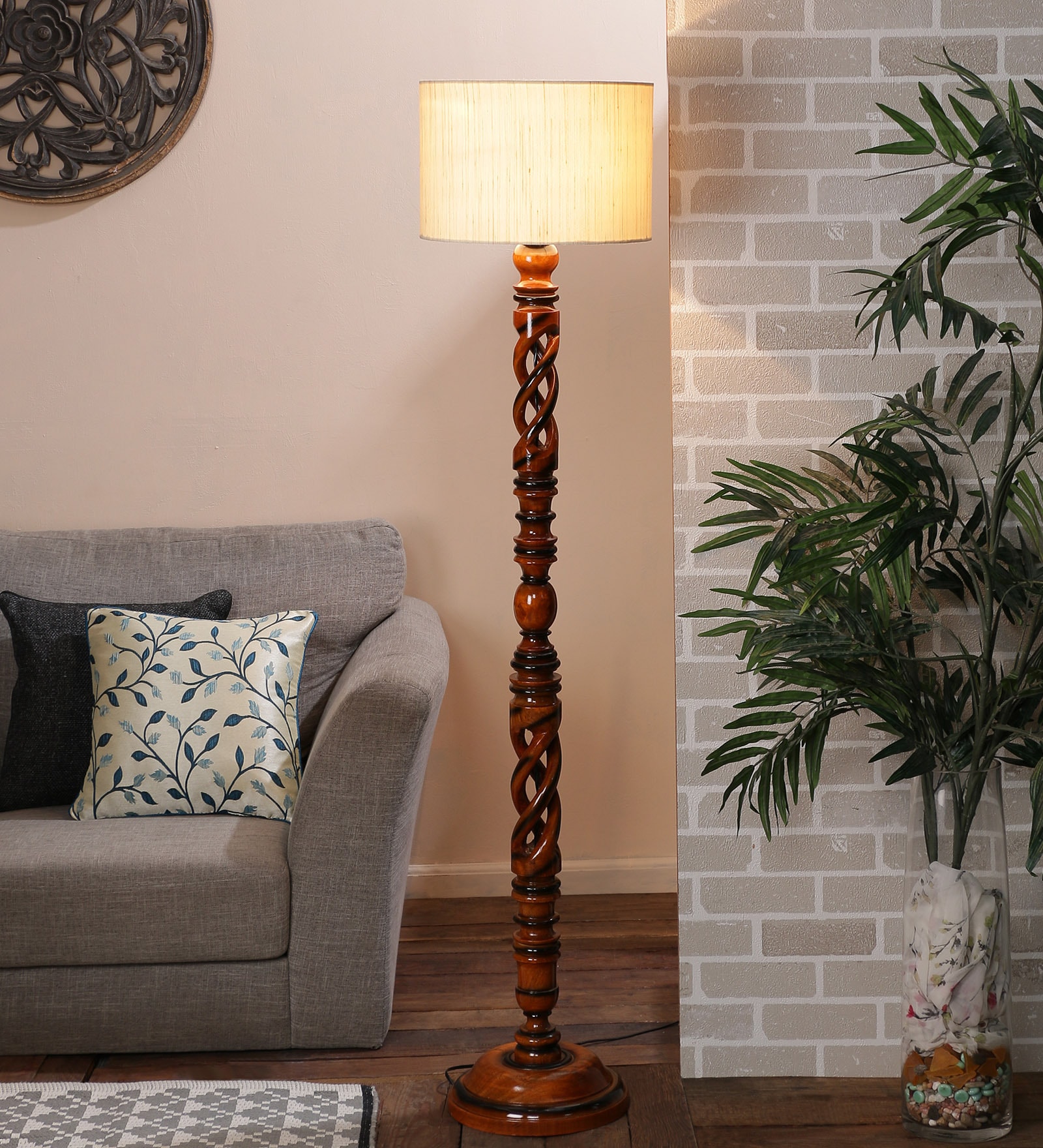 Off White Cotton Floor Lamp