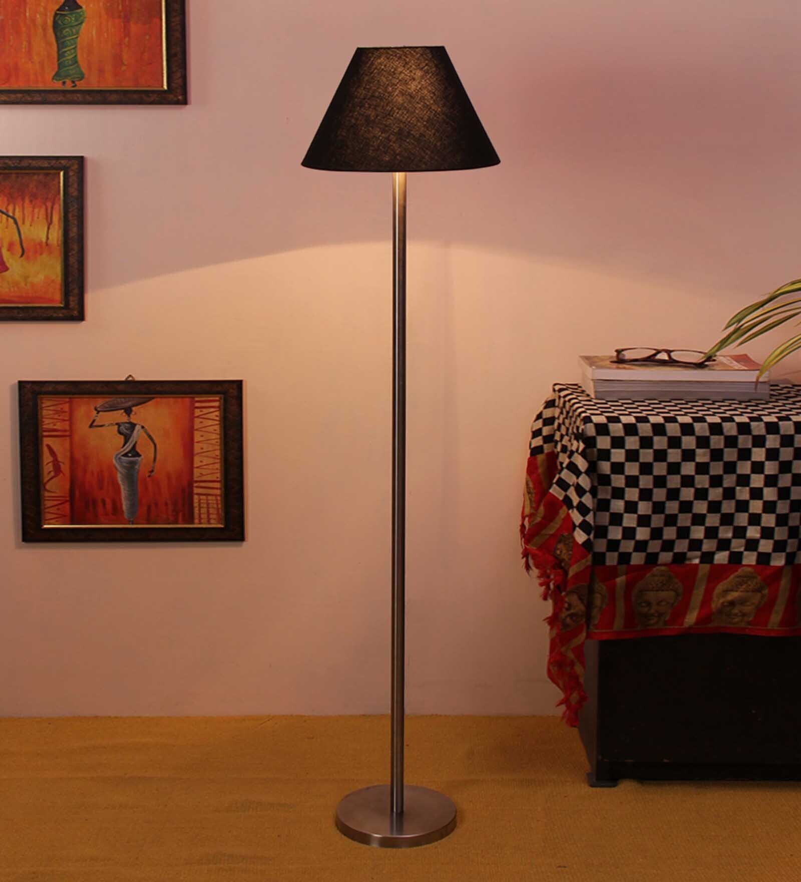 New Era Black Cotton Conical  Designer Steel Floor Lamp For Home Decor