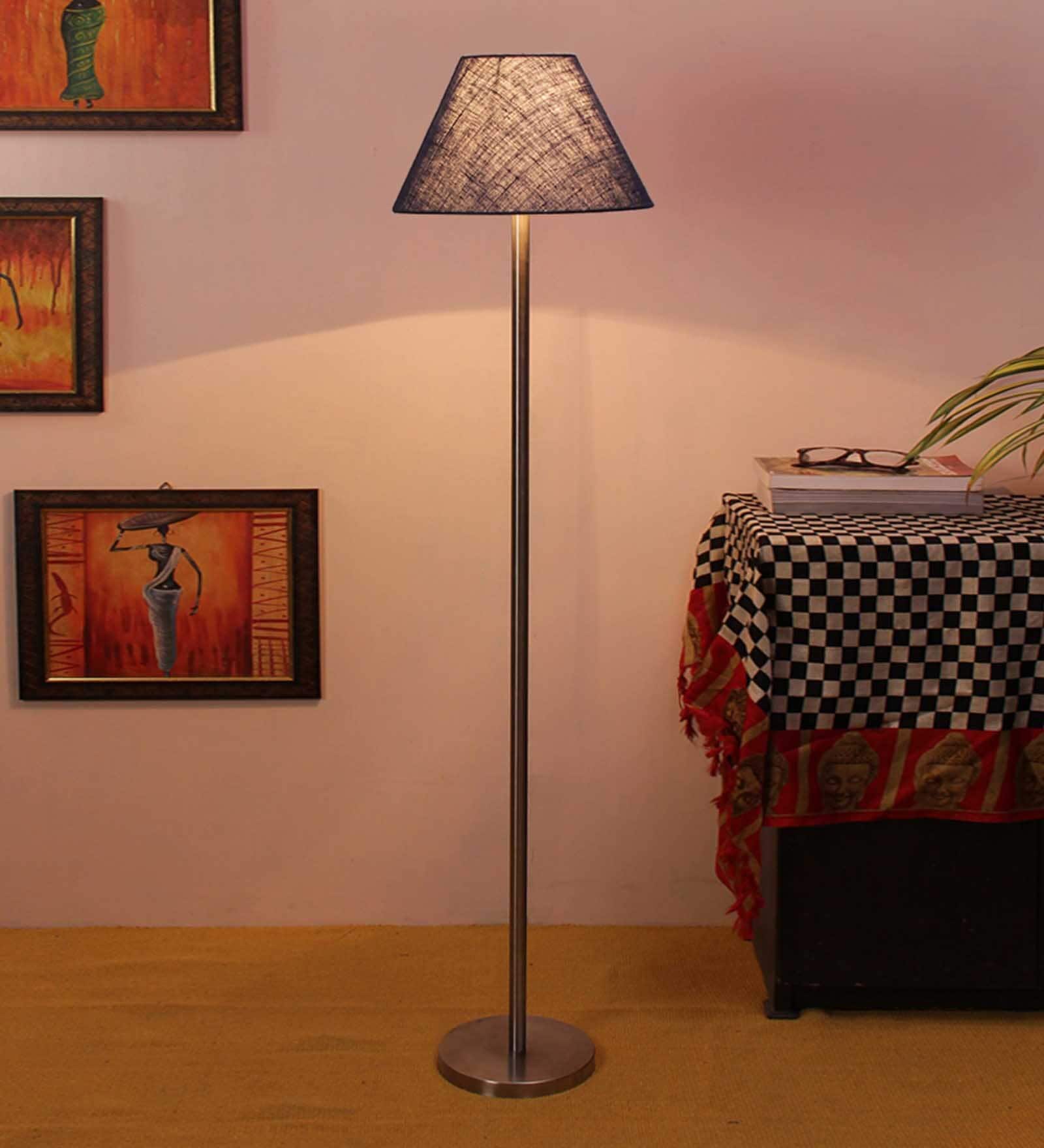 New Era Blue Jute  Conical  Designer Steel Floor Lamp For Home Decor