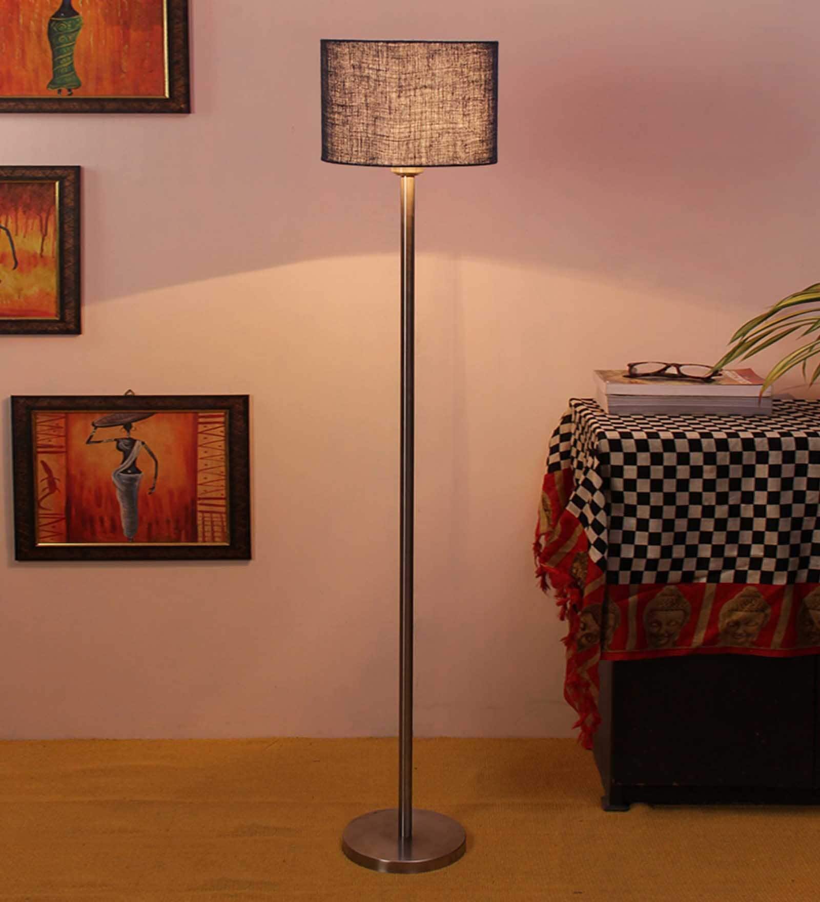New Era Blue Jute Drum Designer Steel Floor Lamp For Home Decor