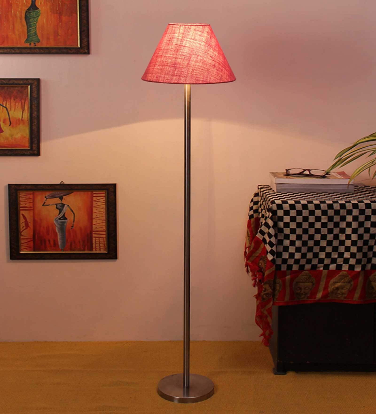 New Era Pink Jute  Conical  Designer Steel Floor Lamp For Home Decor