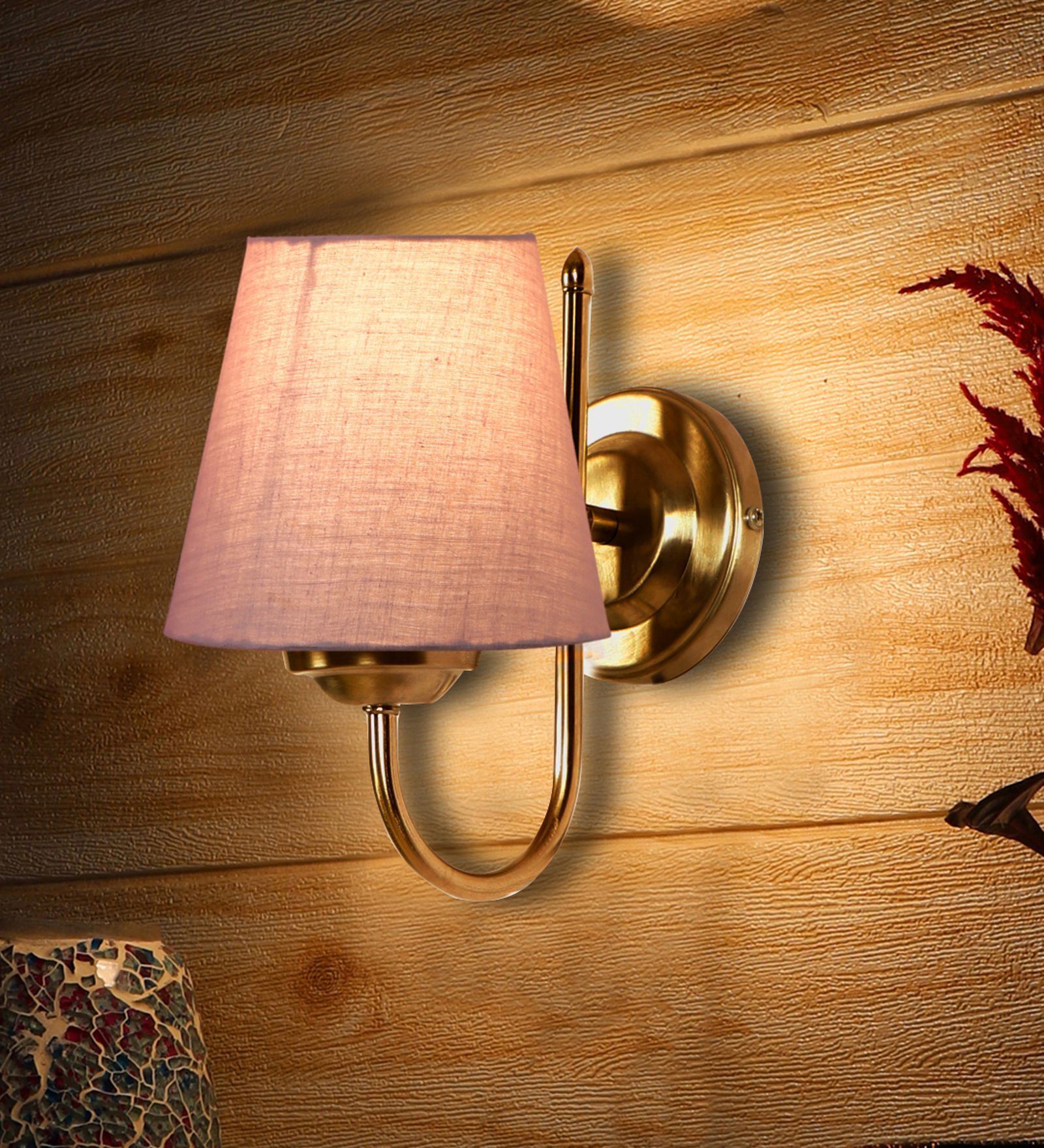 Grey cotton Wall mounted Lamp Steel Base