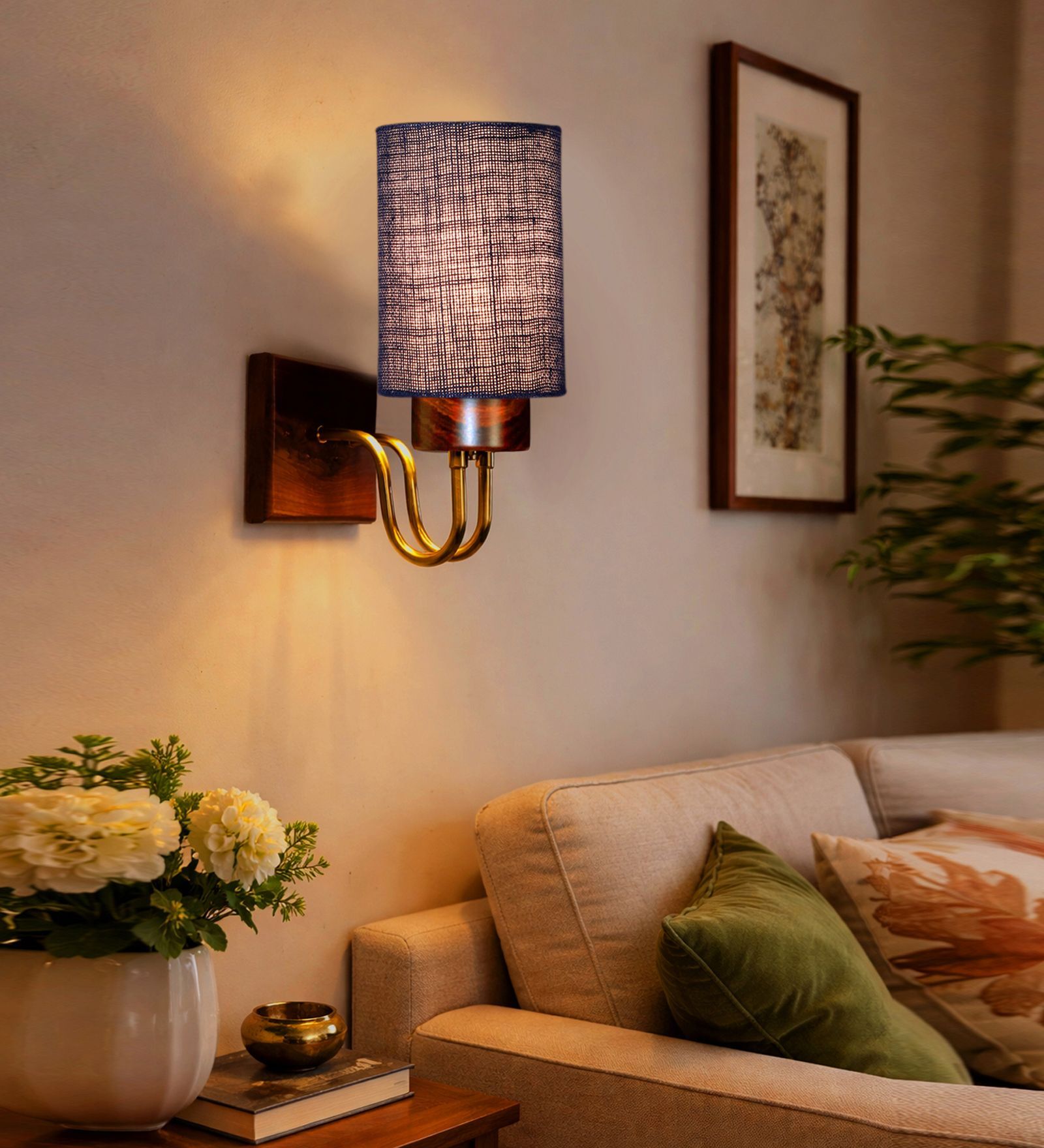 Blue Jute Stylish wood & metal wall lamp Ideal