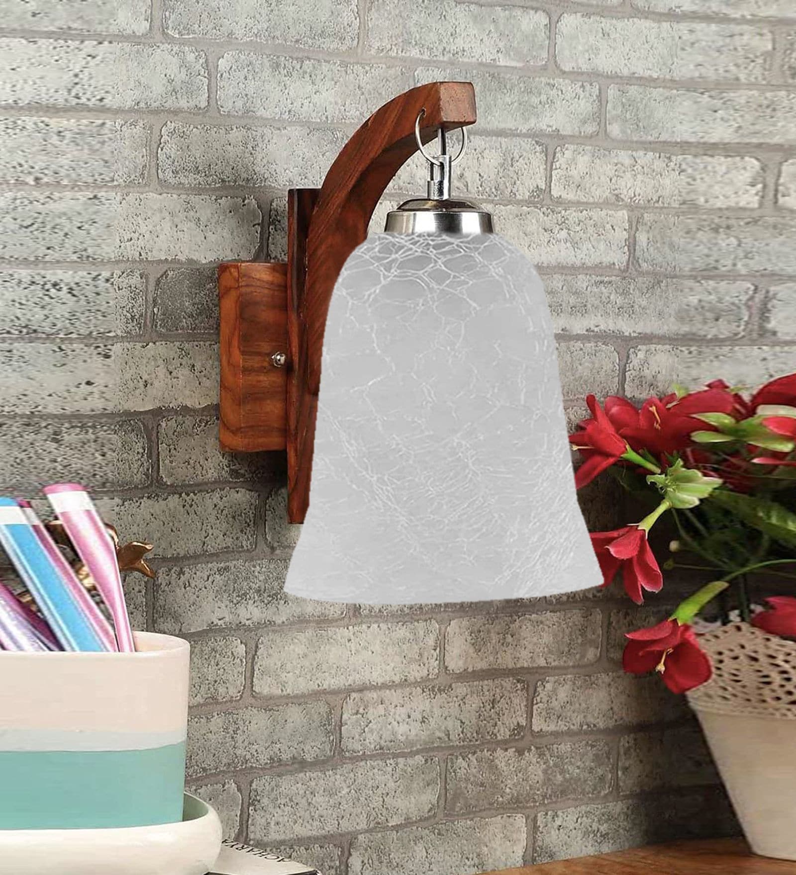 Brown Wooden Wall Lamp