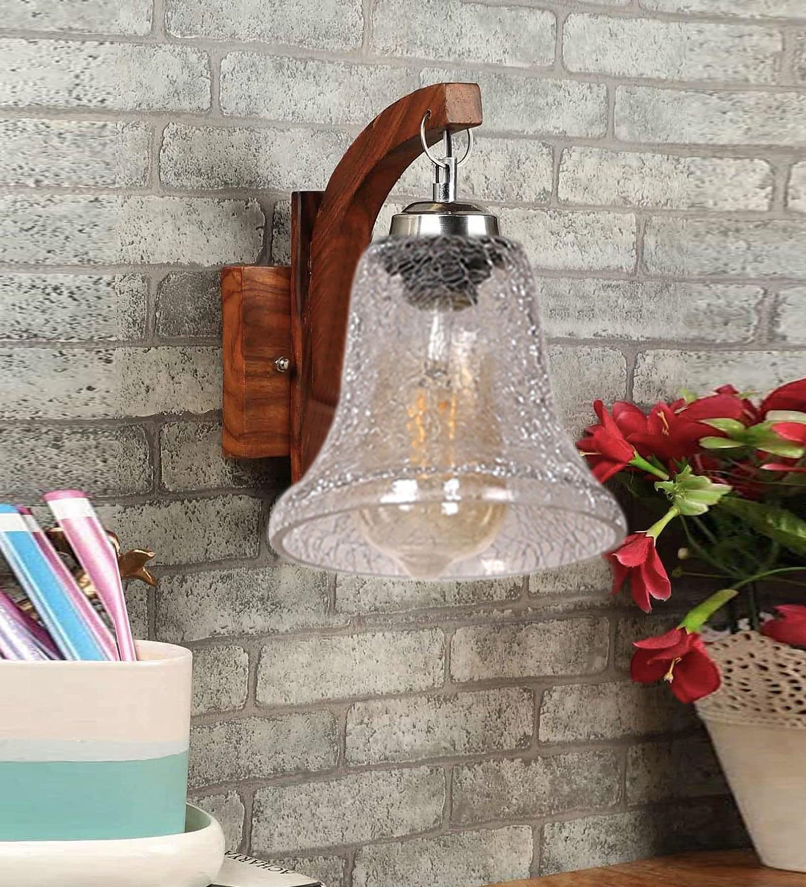 Brown Wooden Wall Lamp