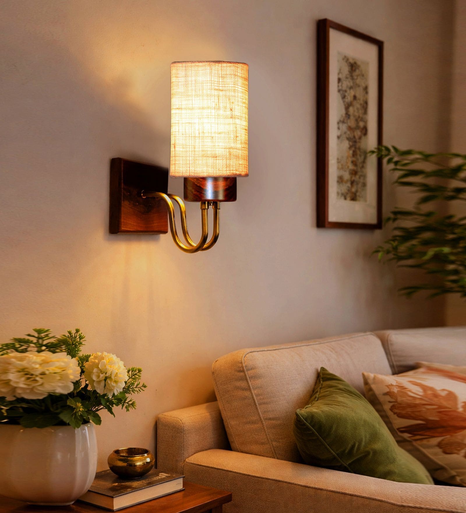 White Jute Premium wood & metal wall lamp Perfect