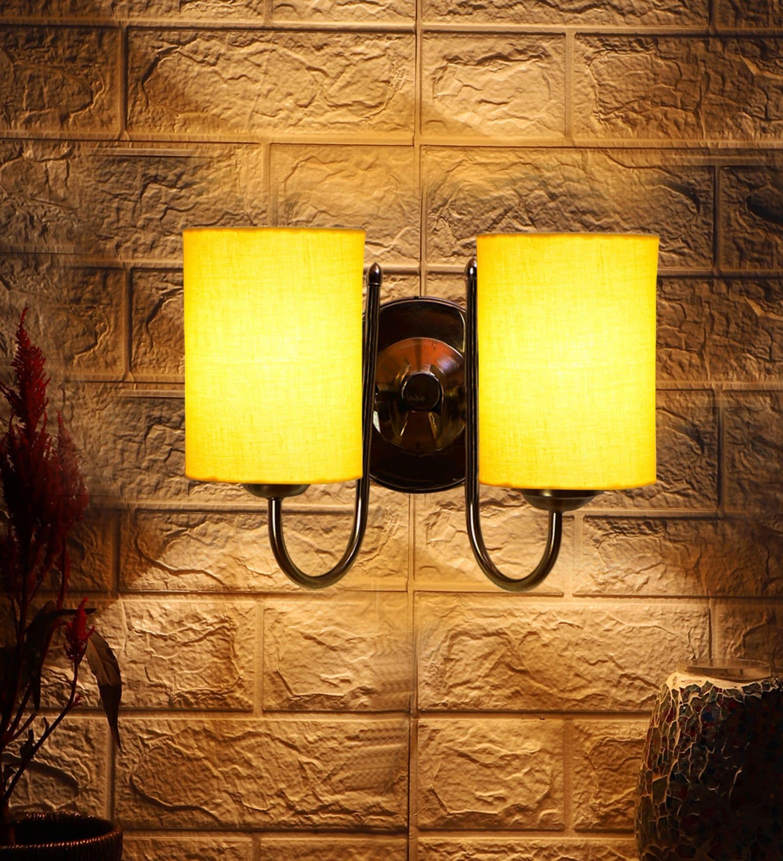 Dual Yellow cotton Wall mounted Lamp Steel Base