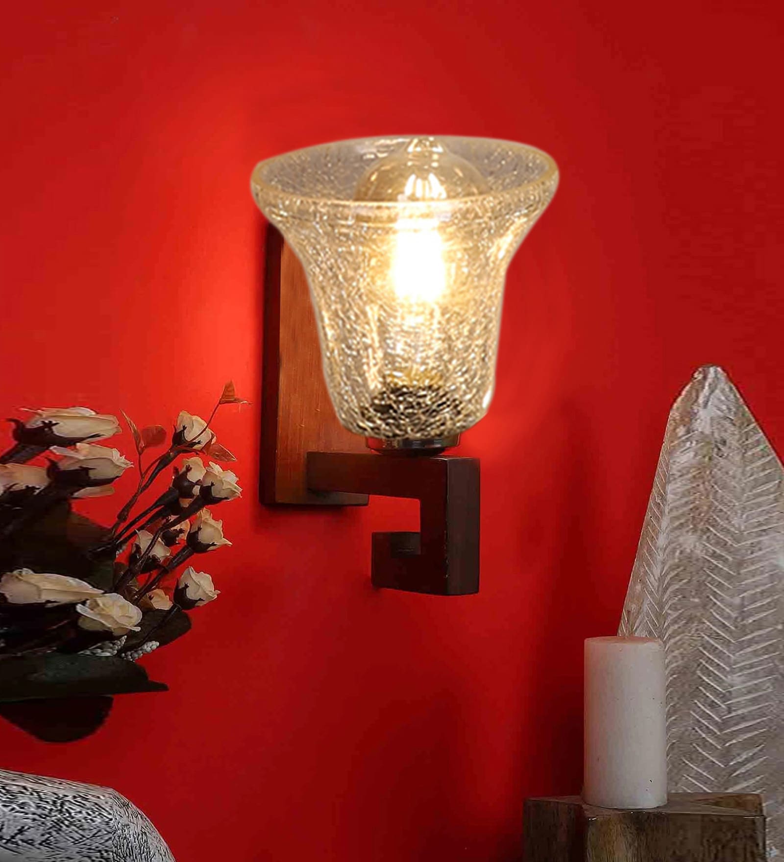 Brown Wooden Wall Lamp