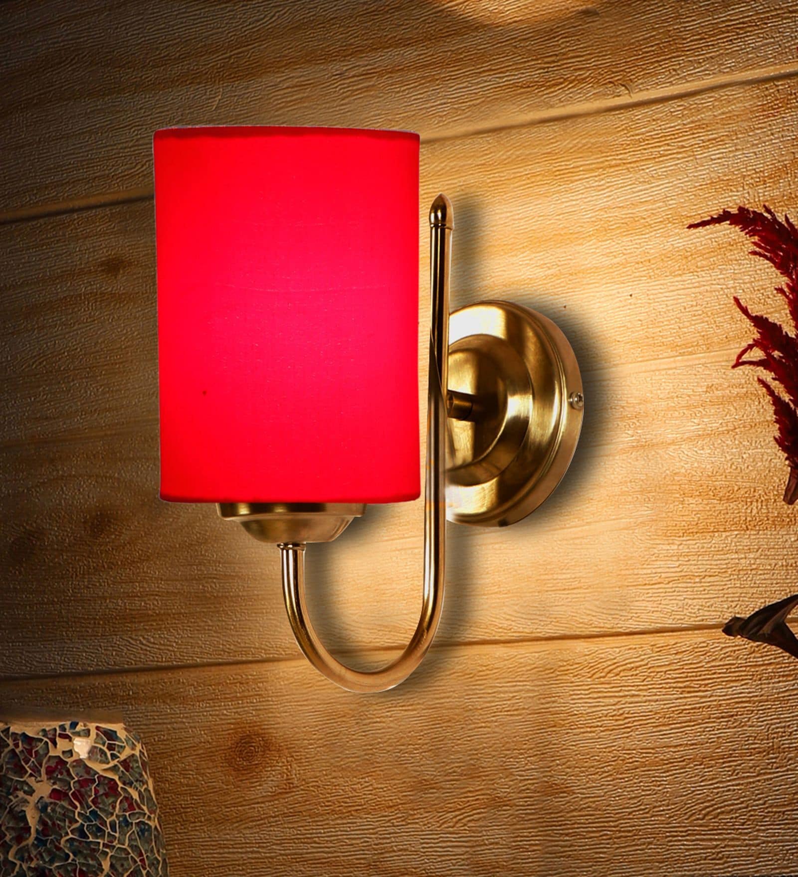 Red cotton Wall mounted Lamp Steel Base