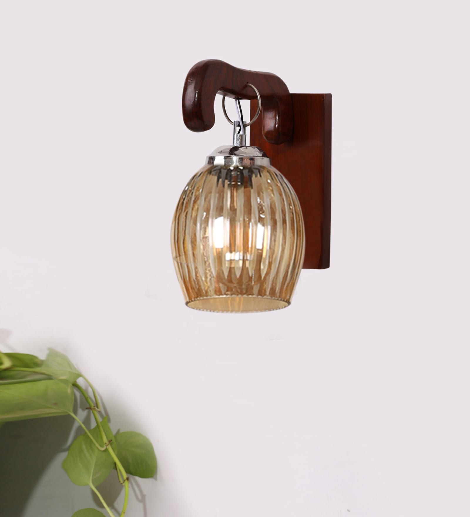 Brown Wooden Wall Lamp