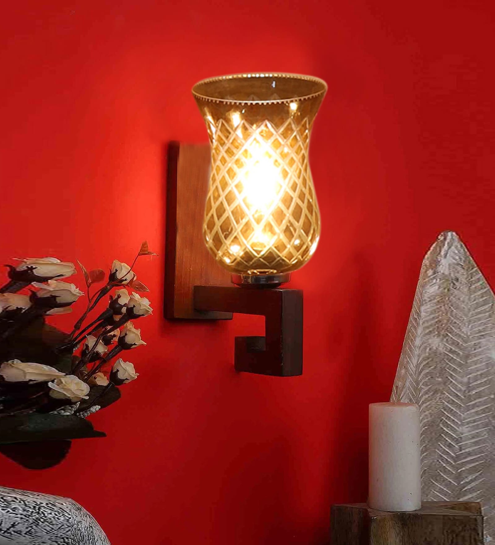 Brown Wooden Wall Lamp