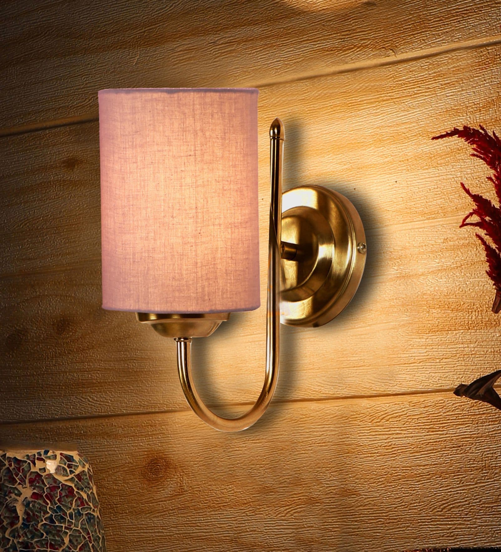 Grey cotton Wall mounted Lamp Steel Base