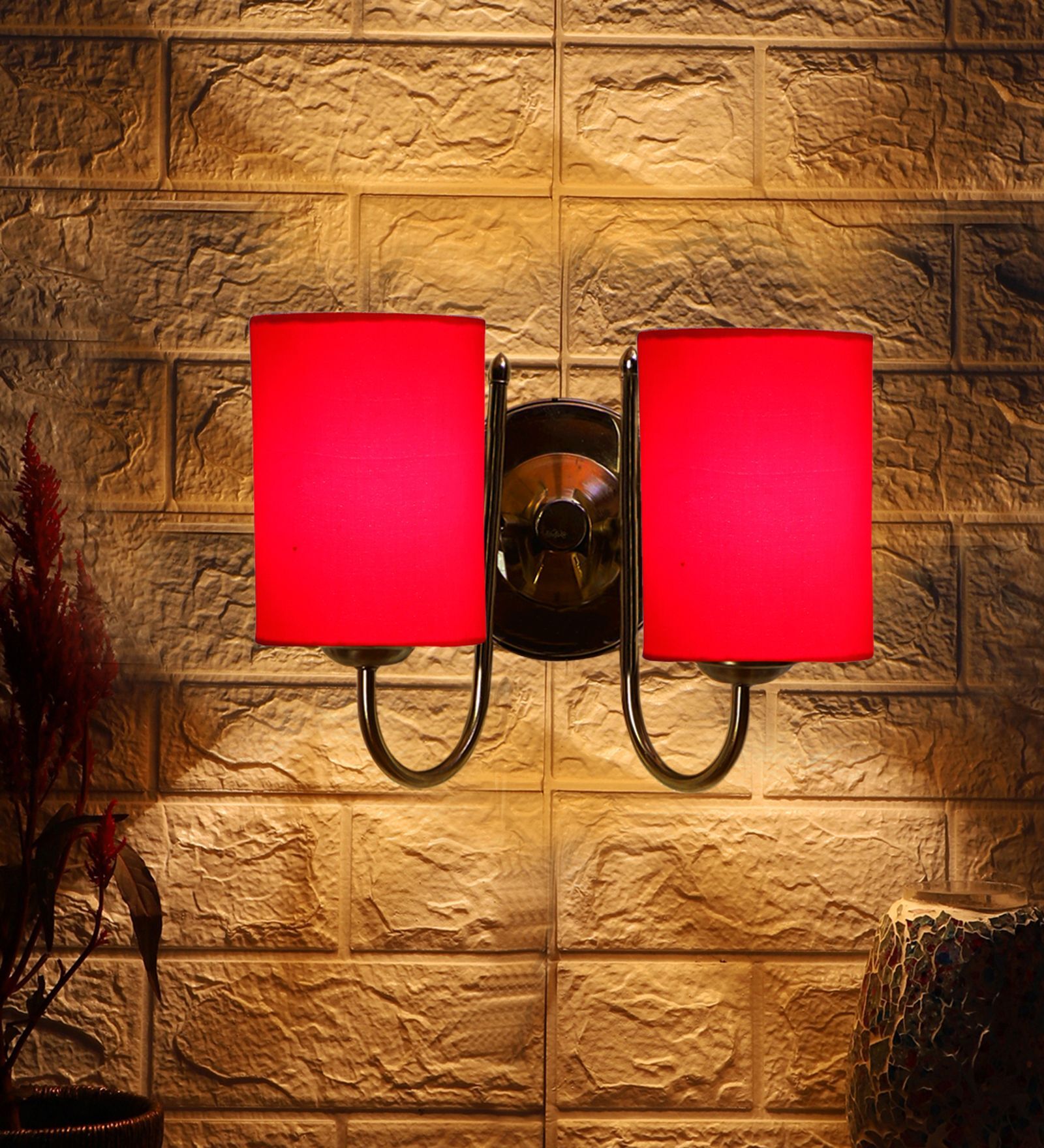 Dual Red cotton Wall mounted Lamp Steel Base