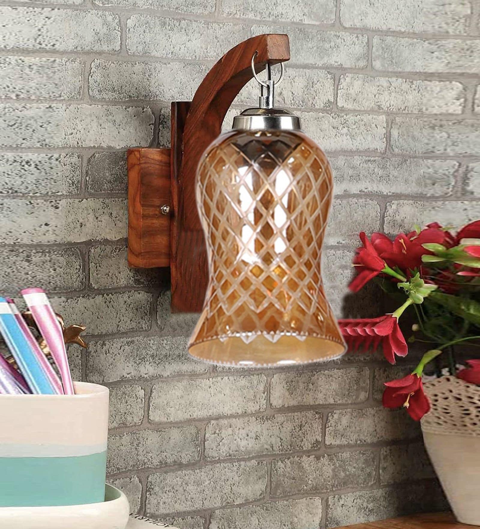 Brown Wooden Wall Lamp