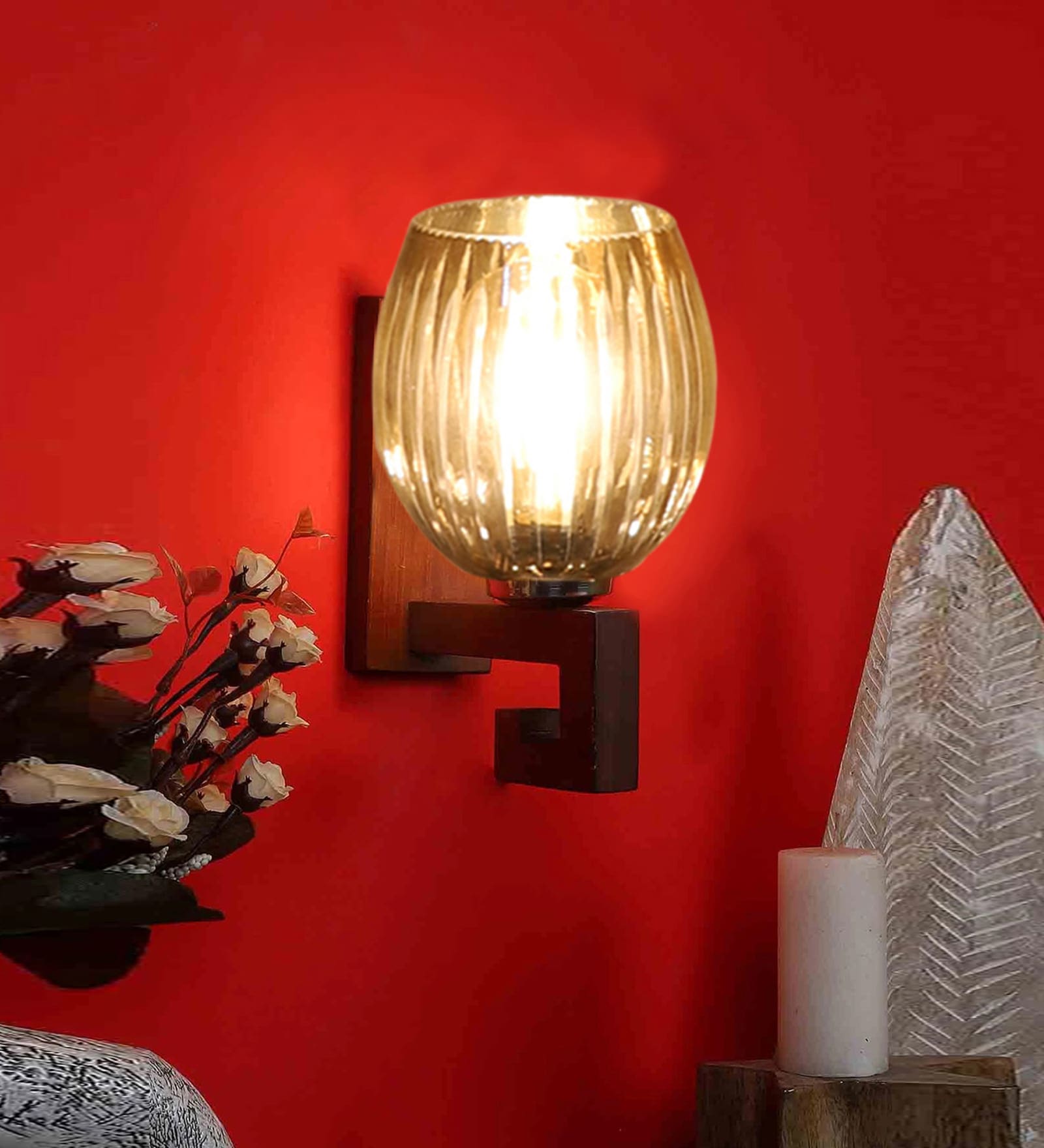 Brown Wooden Wall Lamp