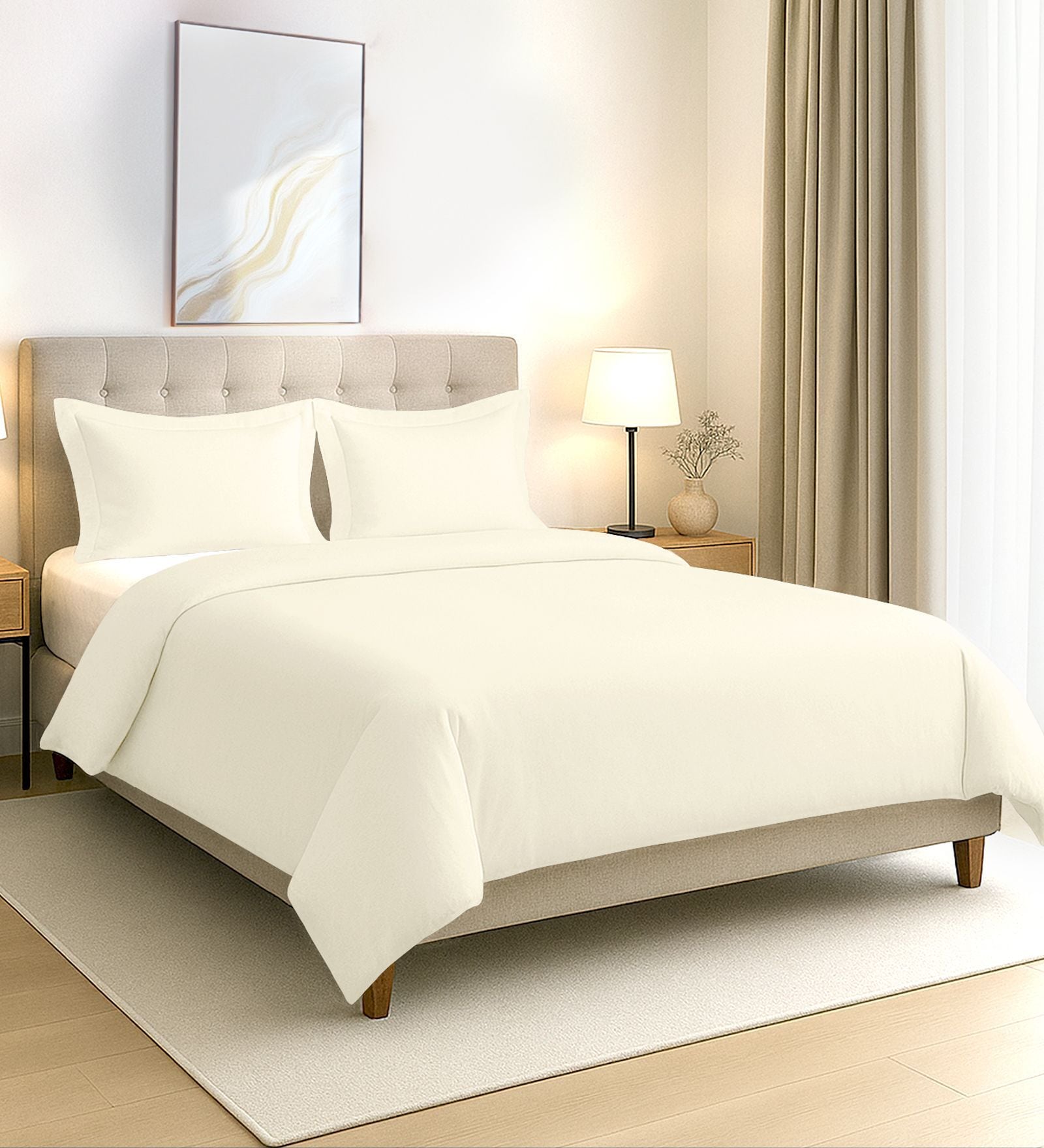 New Ivory Solid 400 TC Cotton Double Sized Duvet Cover