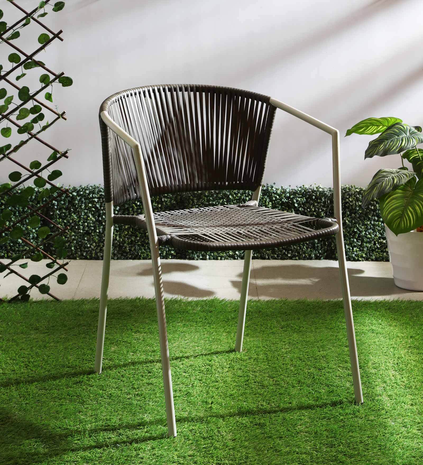 Buy Outdoor Metal Patio Chair in Coffee Brown & Cream Finish at 6 OFF