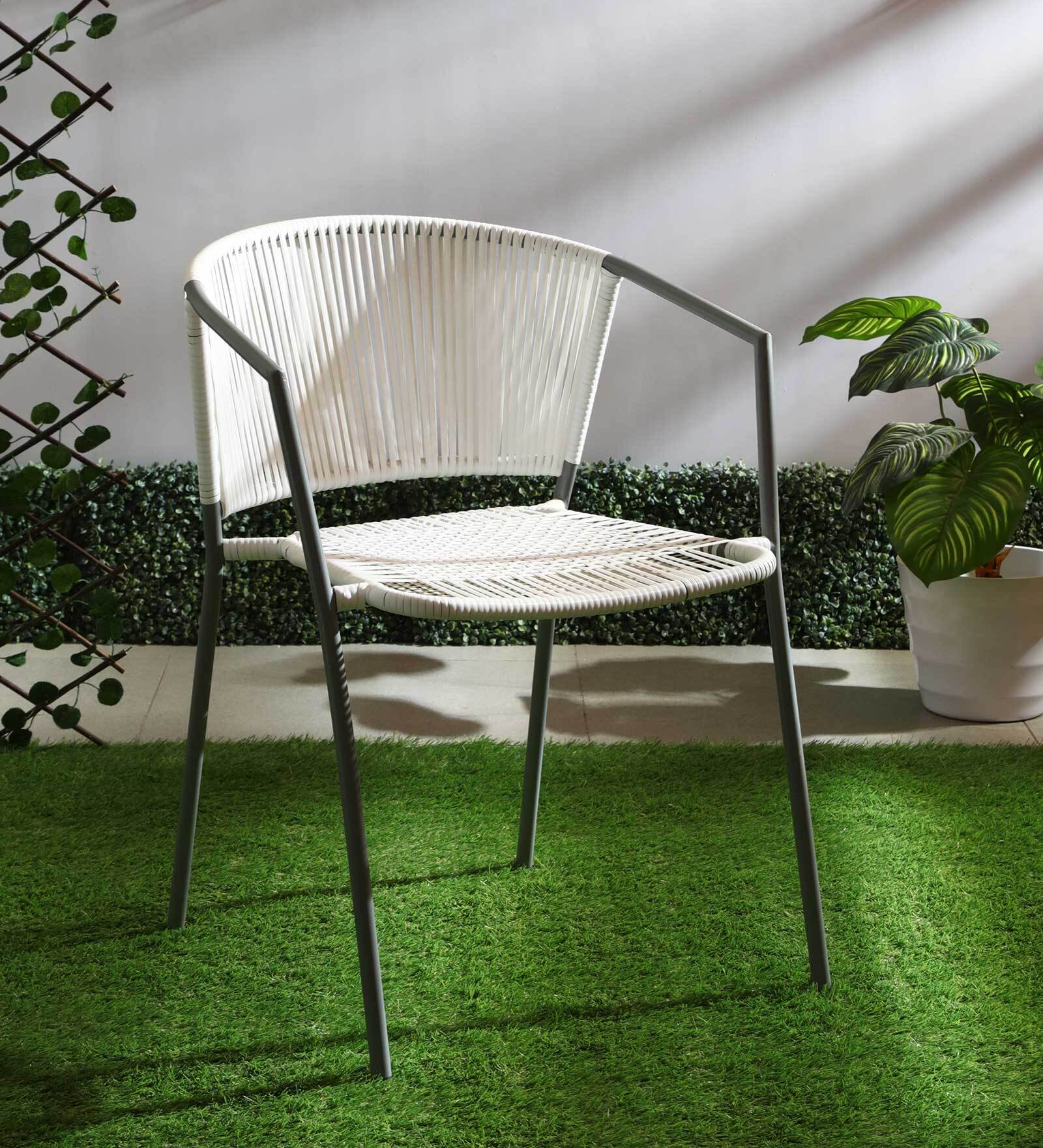 Metal Outdoor Coffee Table in White & Grey Finish