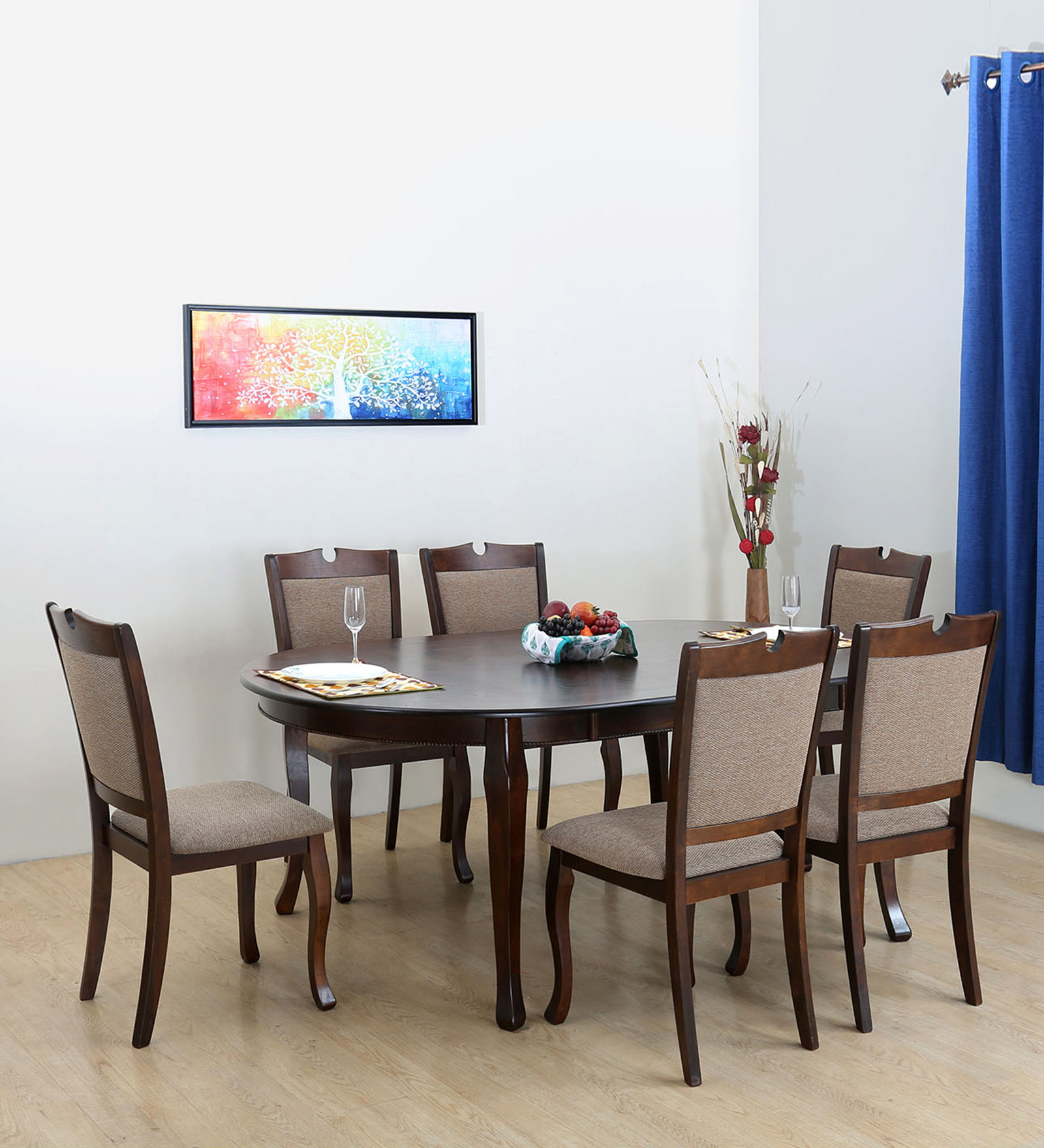 New Port Solid Wood 6 Seater Dining Set in Capucino Colour
