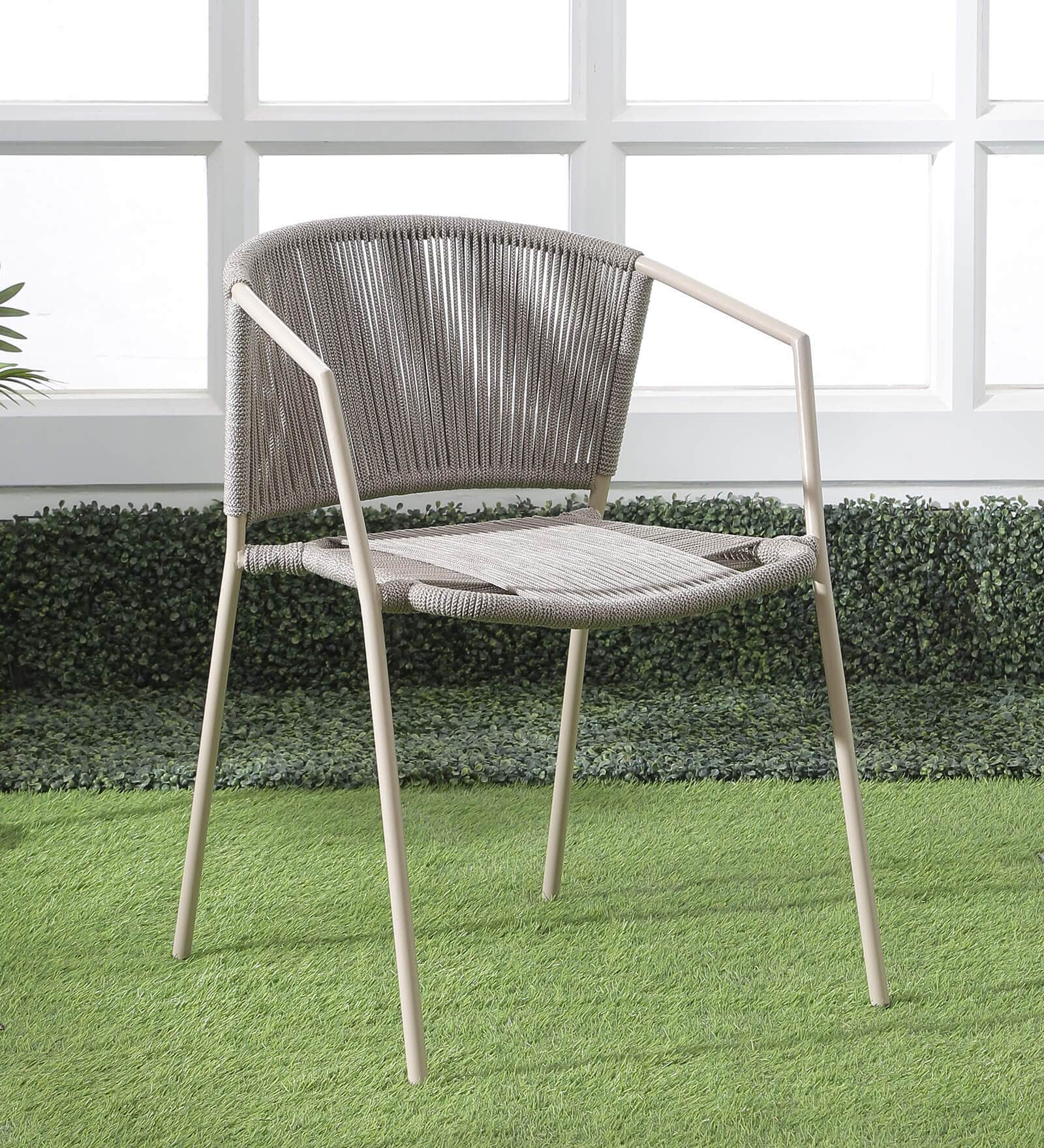 New Steel & Braided Rope Outdoor Seating In Cream Finish