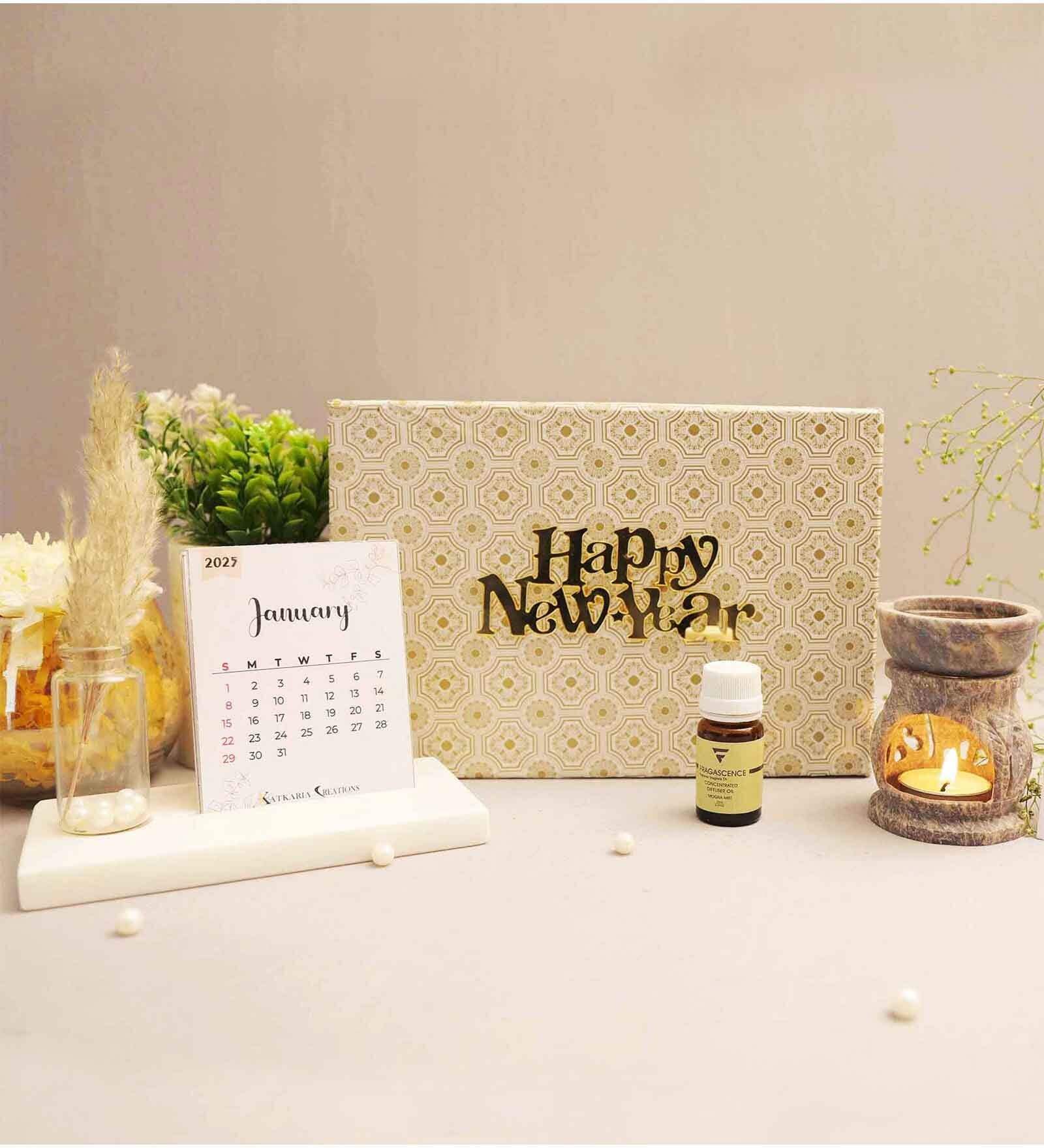 New Year Gift Hamper With 2025 Desk Calendar & Elephant Oil Diffuser
