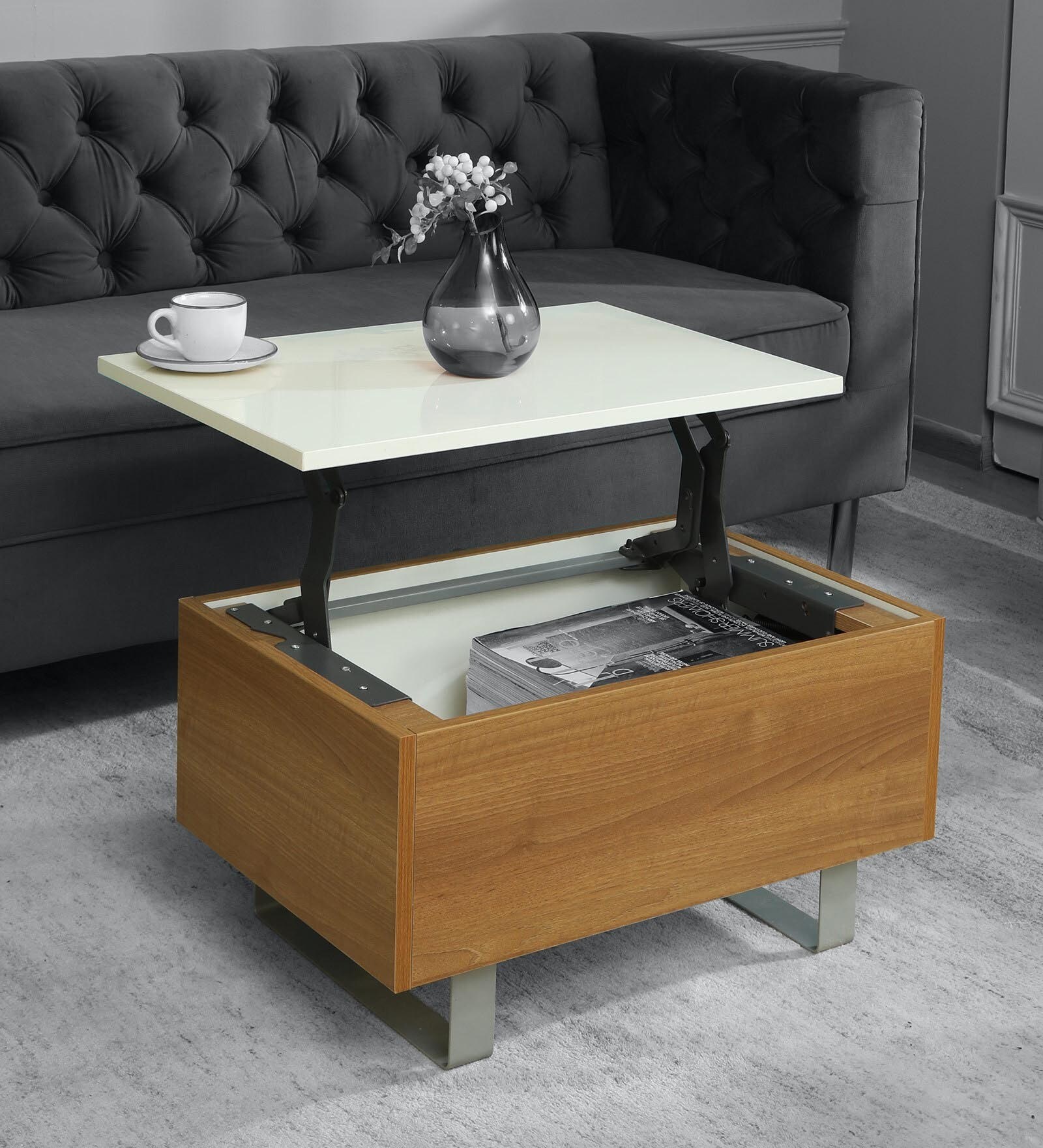 New York Coffee Table with Elevating Top & Storage in Dual Colour