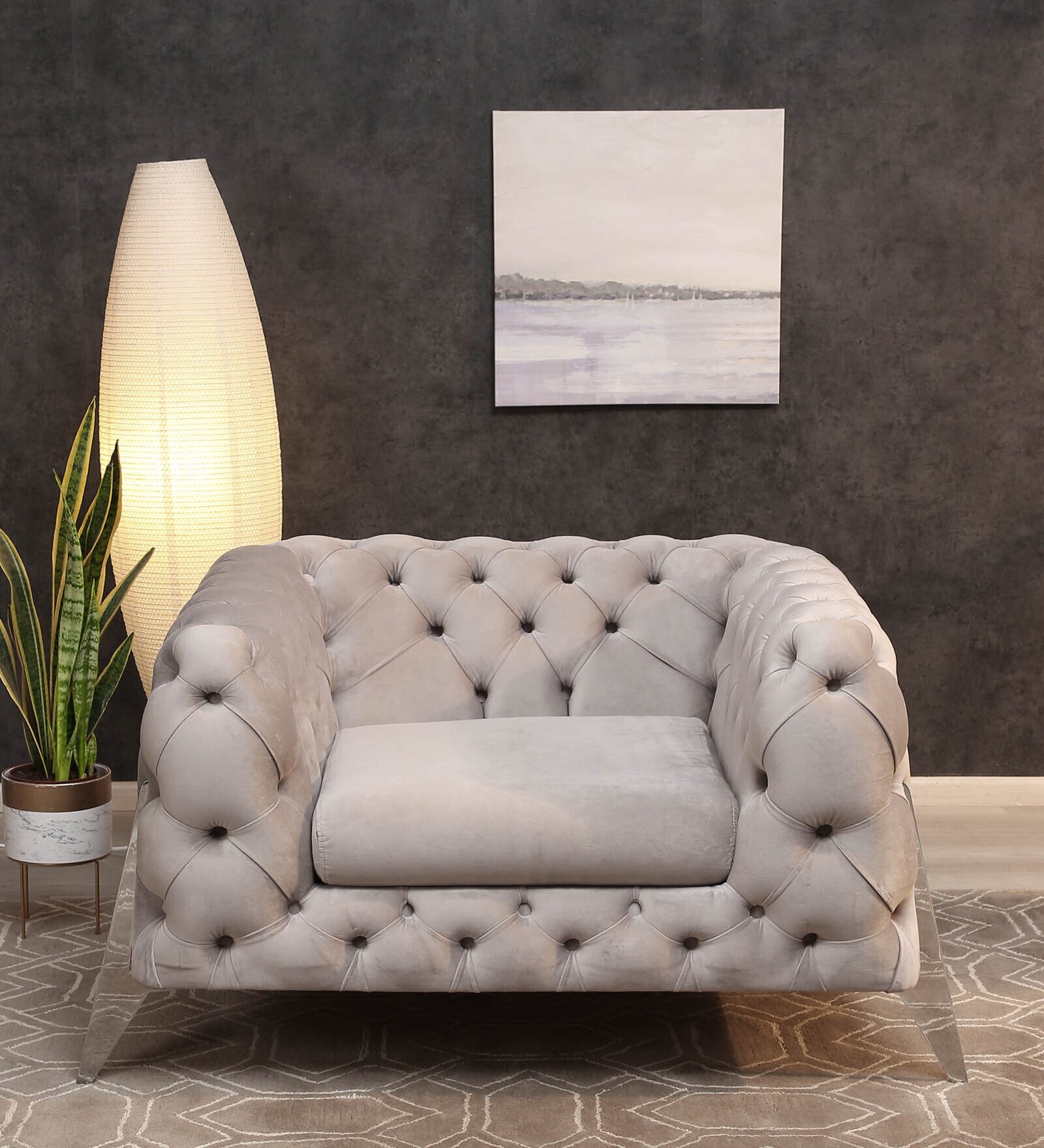 Newscala Fabric 1 Seater Sofa in Beige Colour