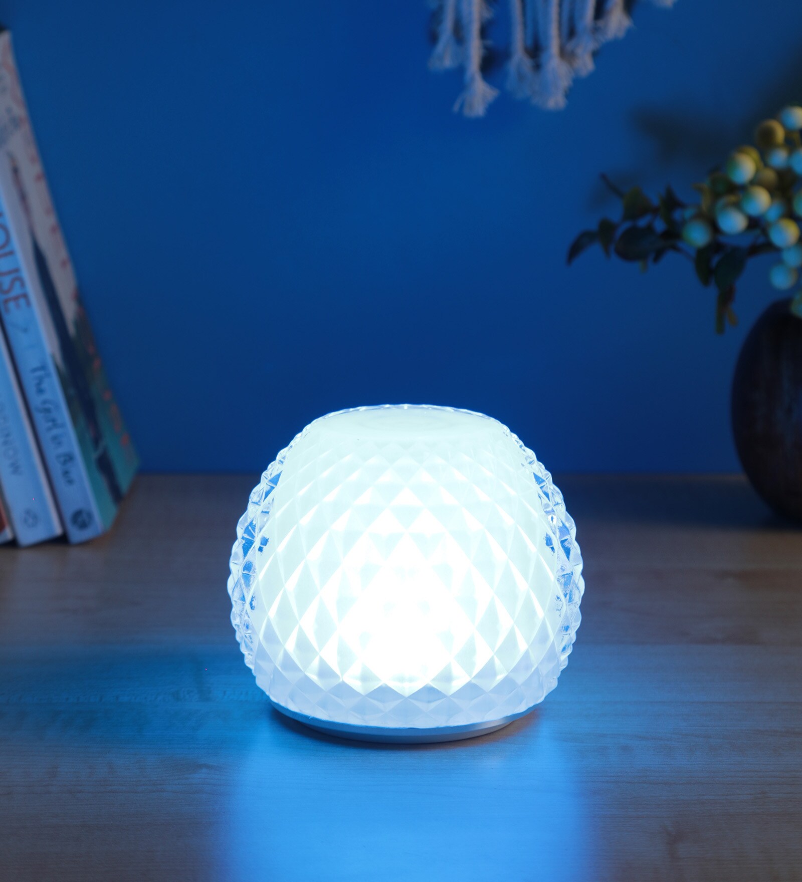 Nex-Shine Cordless Multi-Color Glass Shade Table Lamp with White Base