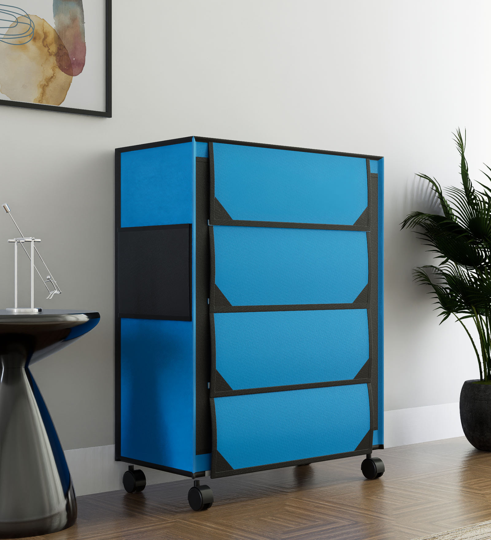 Nexa 4 Tier Shoe Rack With Wheels In Blue & Black Finish