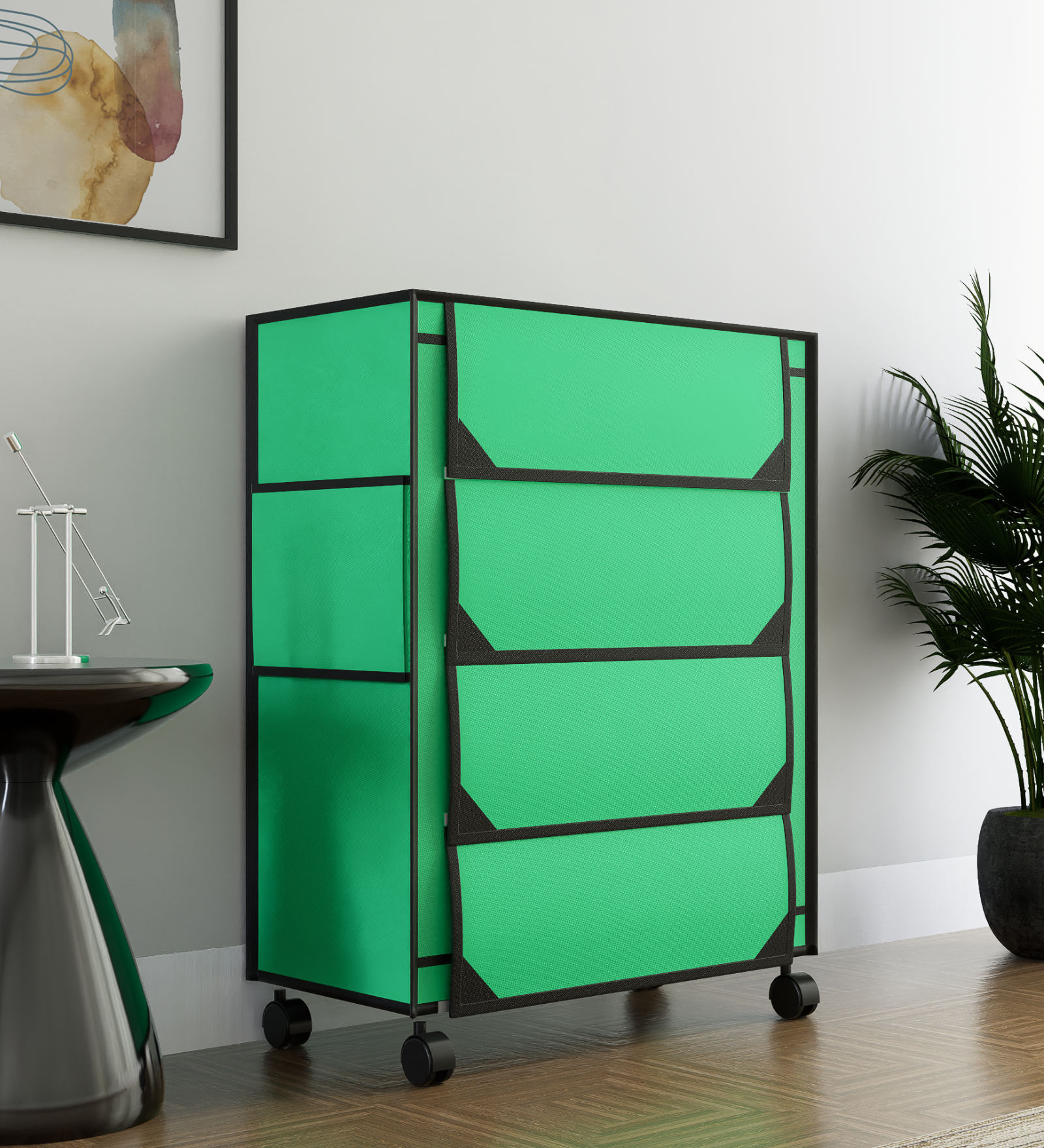 Nexa 4 Tier Shoe Rack With Wheels In Green Finish