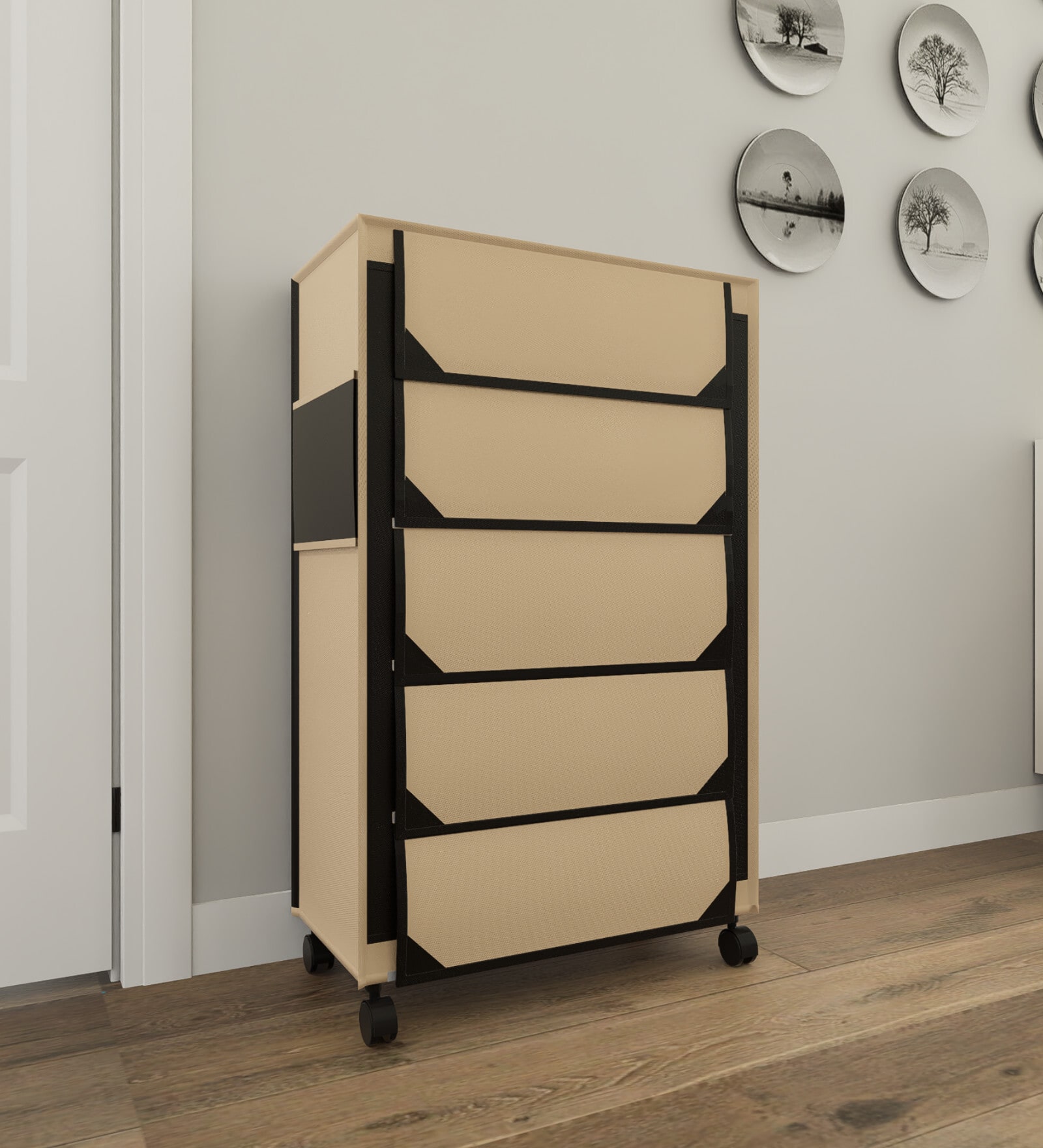 Nexa 5 Tier Shoe Rack With Wheels In Beige Finish