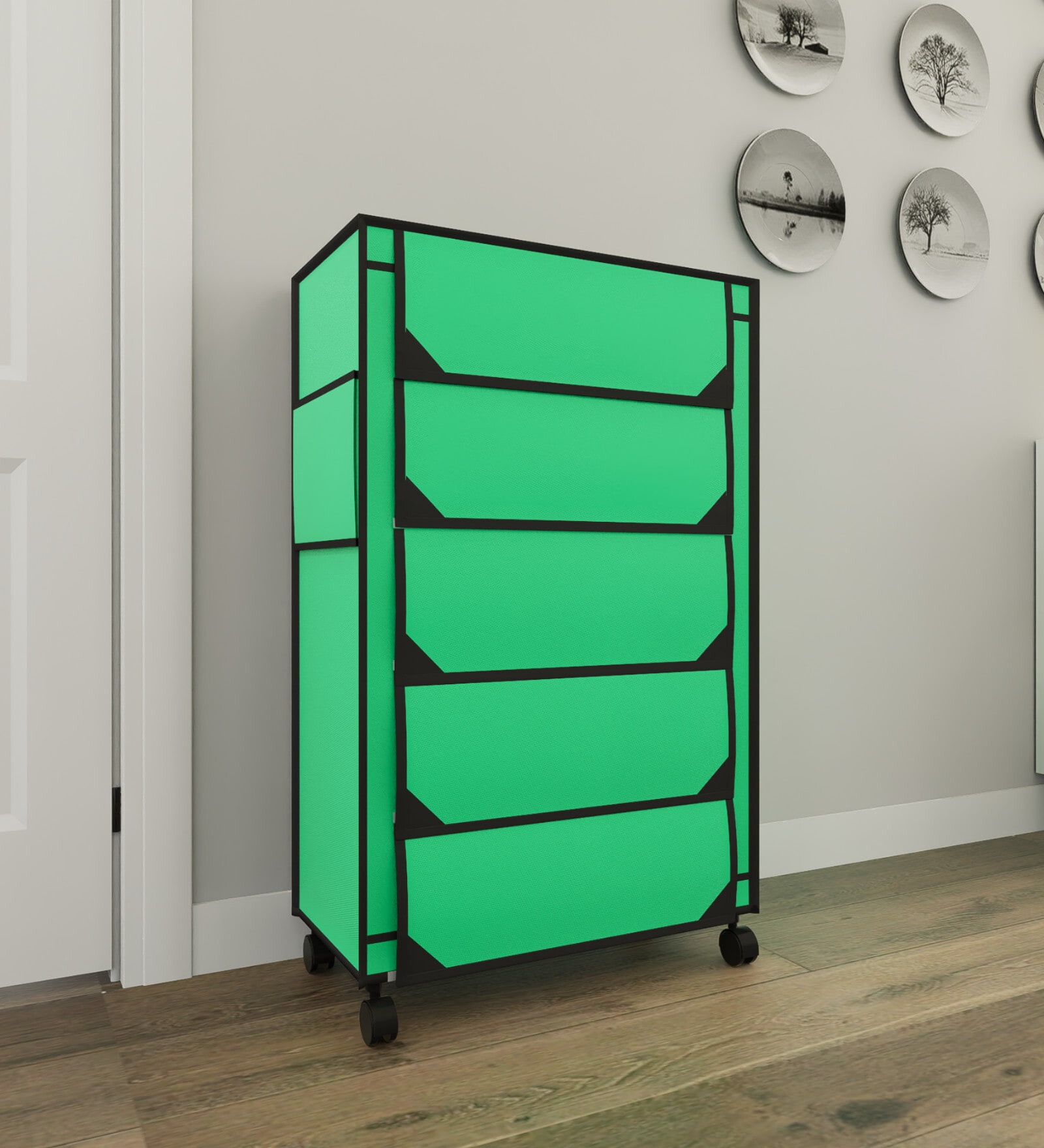 Nexa 5 Tier Shoe Rack With Wheels In Green Finish