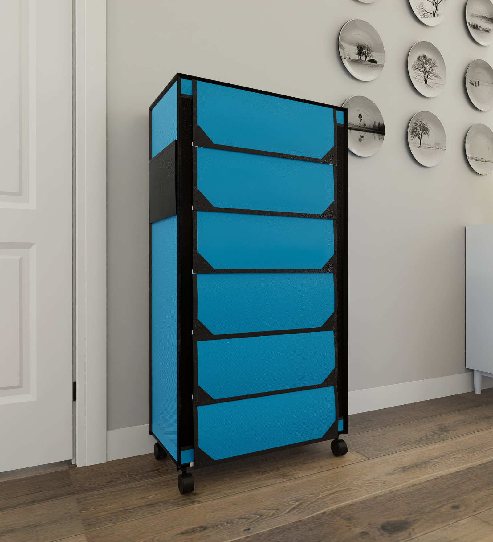 Nexa 6 Tier Shoe Rack With Wheels In Blue & Black Finish