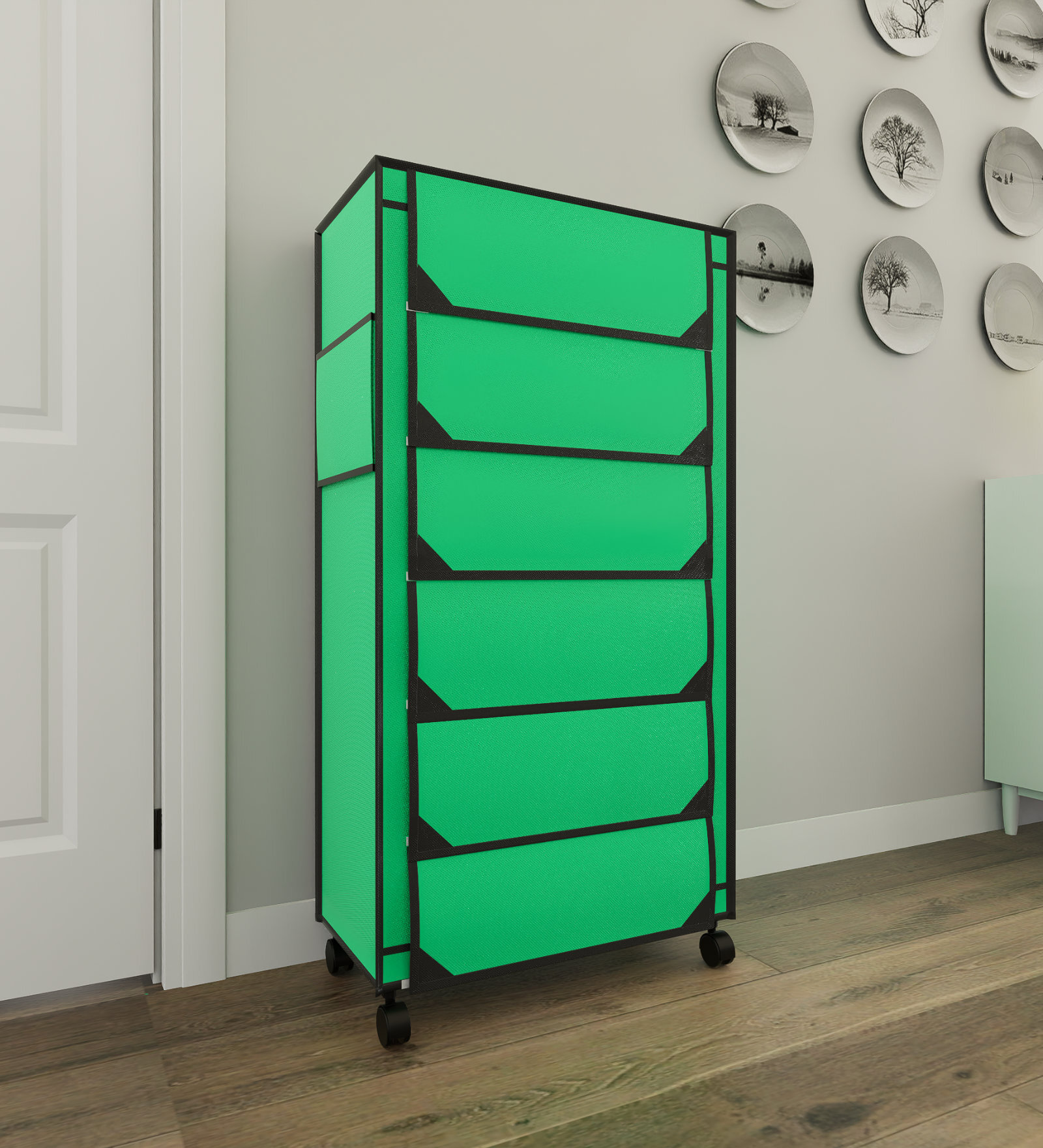 Nexa 6 Tier Shoe Rack With Wheels In Green Finish