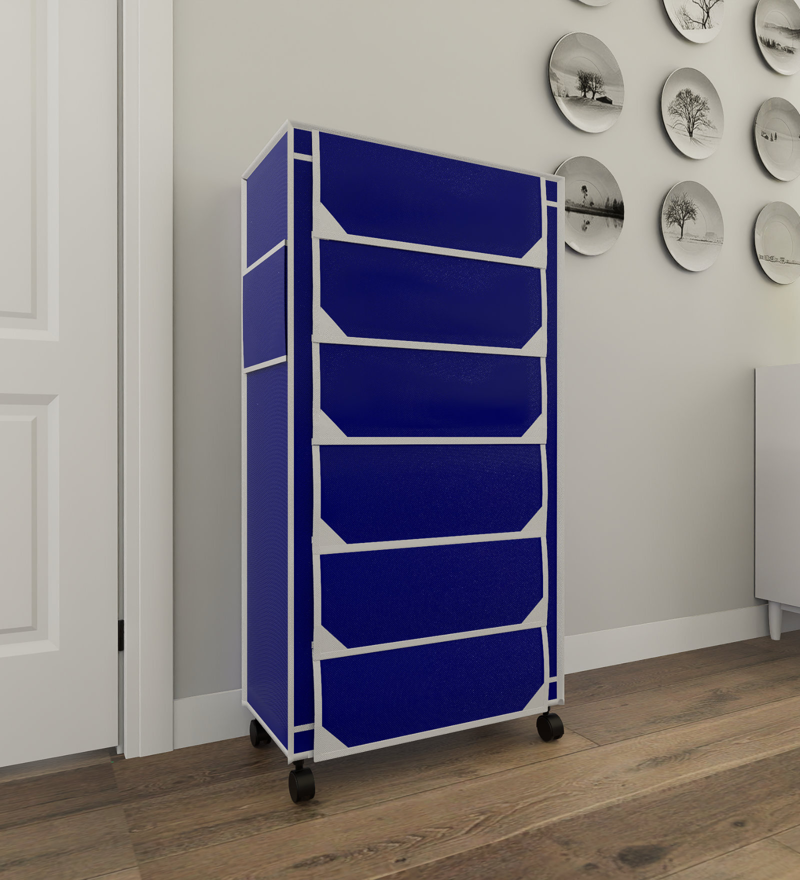 Nexa 6 Tier Shoe Rack With Wheels In Navy Blue Finish