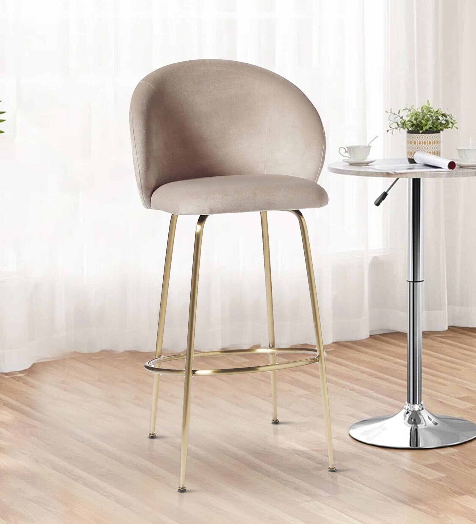 Nexses Velvet Bar Chair In Beige Colour