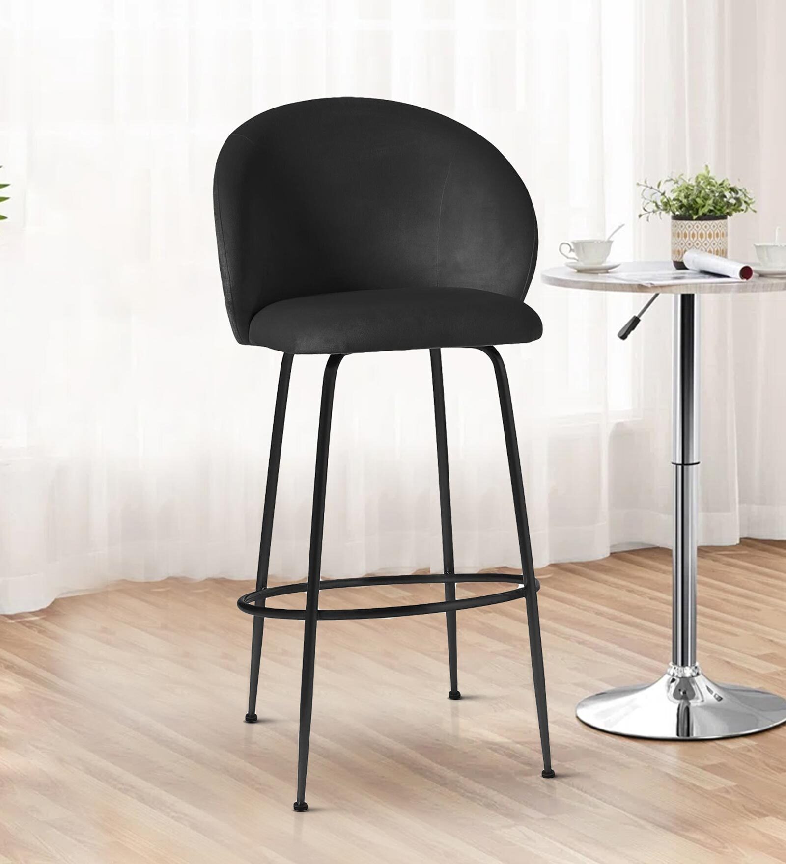 Nexses Velvet Bar Chair In Black Colour