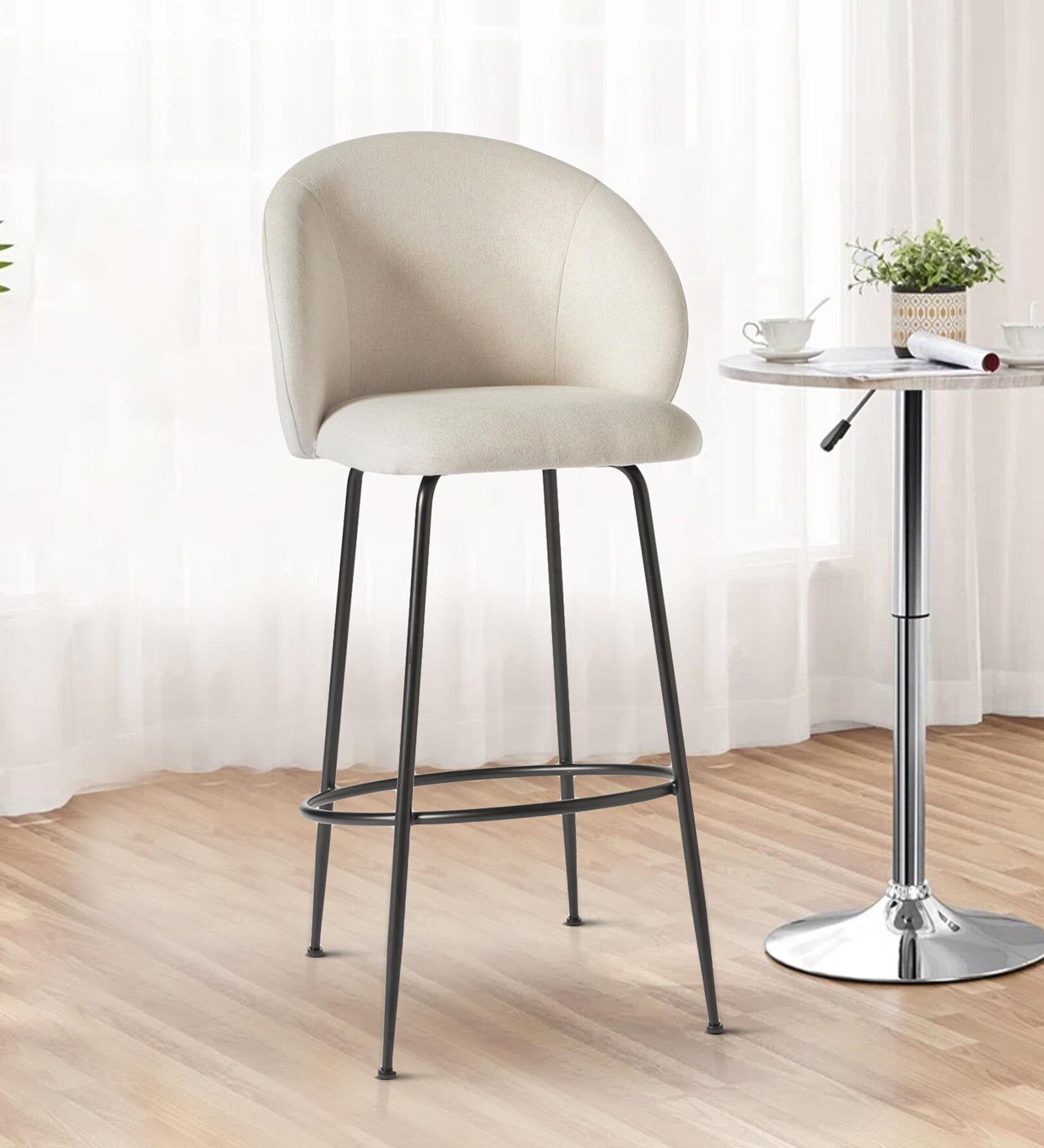 Nexses Velvet Bar Chair In Off White Colour
